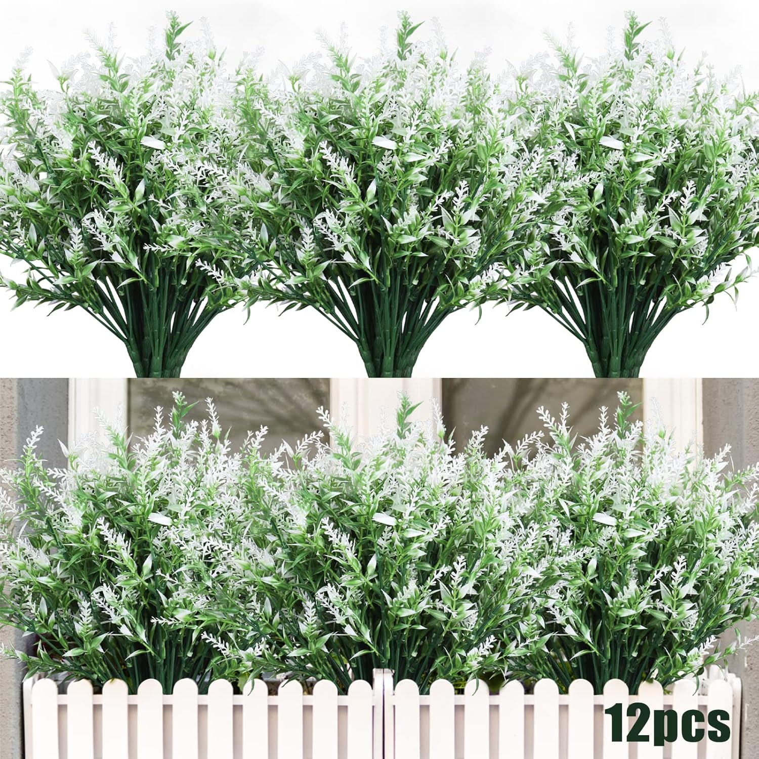 RECUTMS Artificial Greenery Lavender Fake Shrubs Flowers 8 Pcs UV Resistant