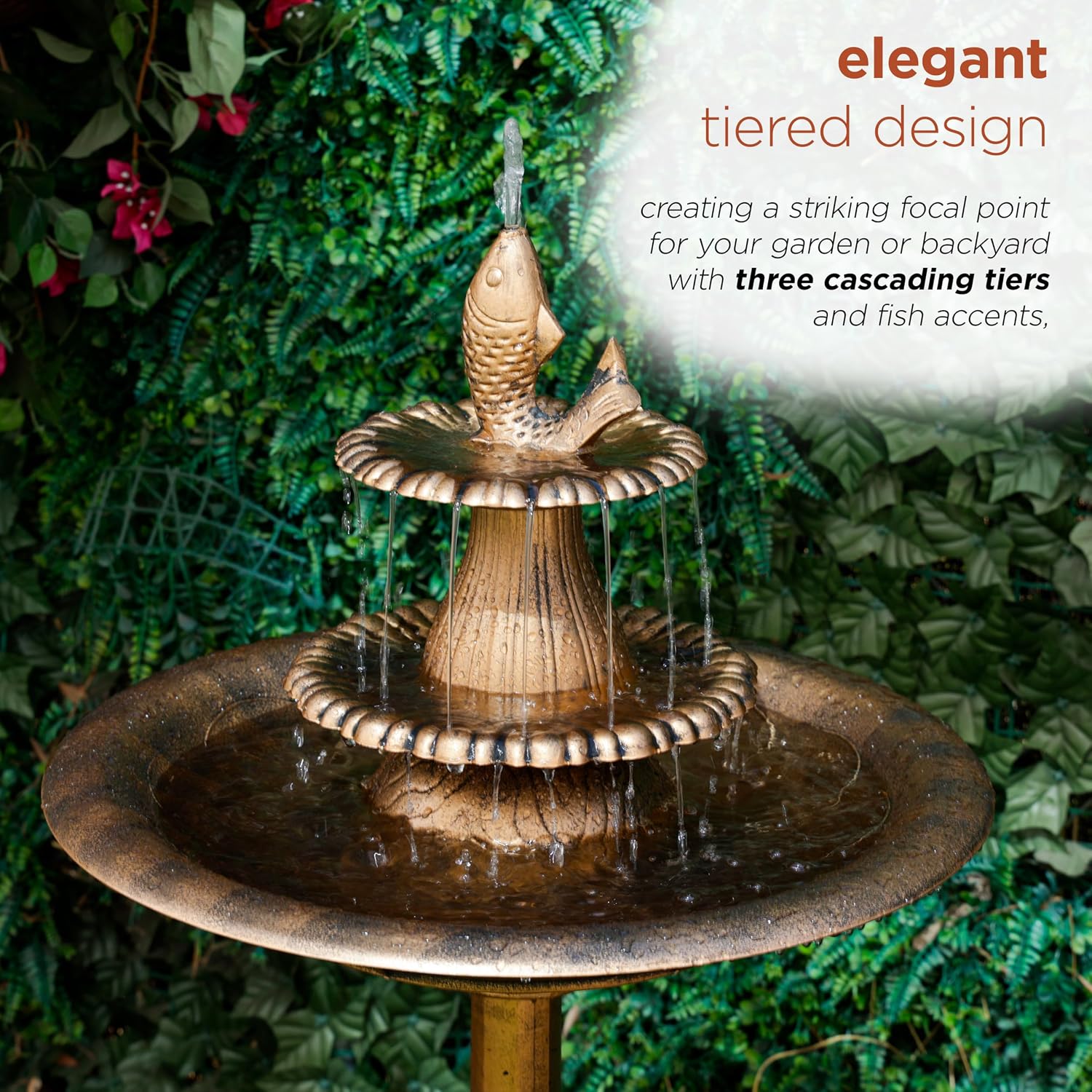 Alpine Corporation TEC116 Outdoor Aged Green Pedestal Birdbath with Scrollwork, 28" Tall, Green