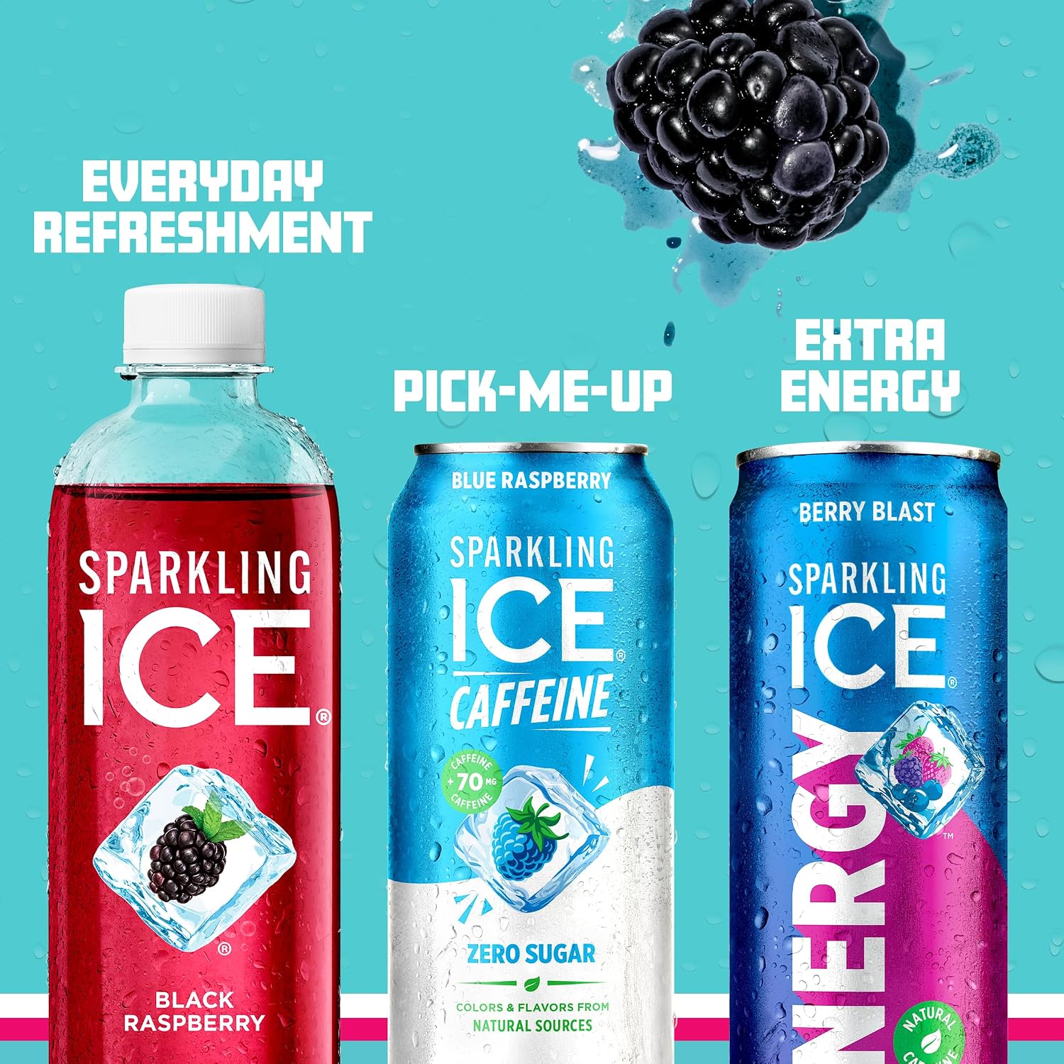 Sparkling Ice Caffeine Black Raspberry Sparkling Water with Caffeine, Zero Sugar, with Antioxidants and Vitamins,16 fl oz Cans (Pack Of 12)