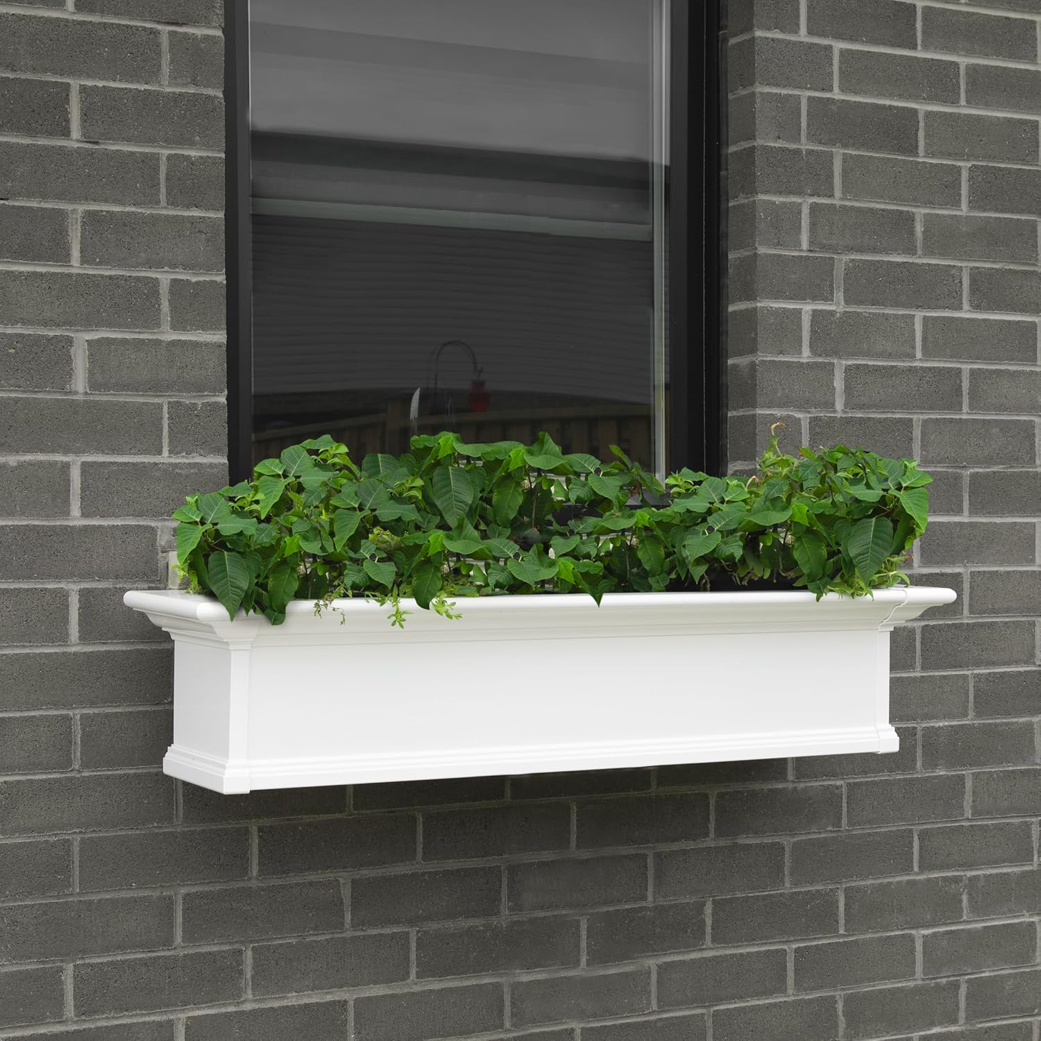 Mayne Yorkshire 60in Self-Watering Rectangular Window Box Planter, White | Self-watering, All season, Fade resistant, Customizable, Mounting brackets included, Built-in overflow, 15-year warranty