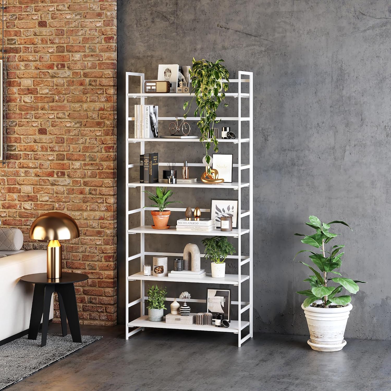 Vintage Multifunctional Folding Bookshelf, No-Assembly Plant Stand Storage Rack Shelves for Home Office (Fire, 5-Tier)