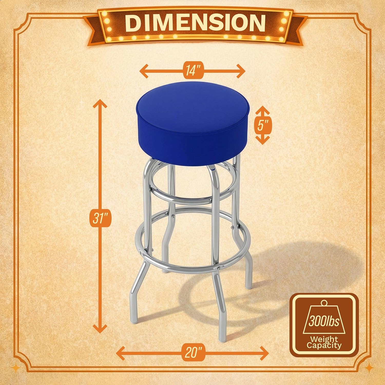 Trademark Gameroom Bar Stool - Blue Stool with Foam Padded Seat - Swivel Chair for Game Room, Garage, or Home Bar
