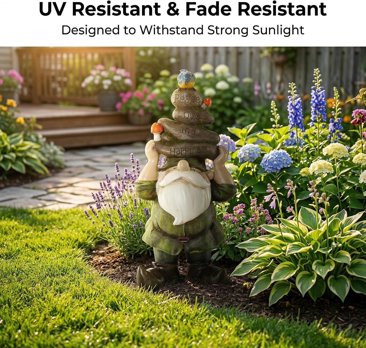 Garden Gnome Statue Outdoor Decorative Gnome Statue,Gnome Held Stones with His Head
