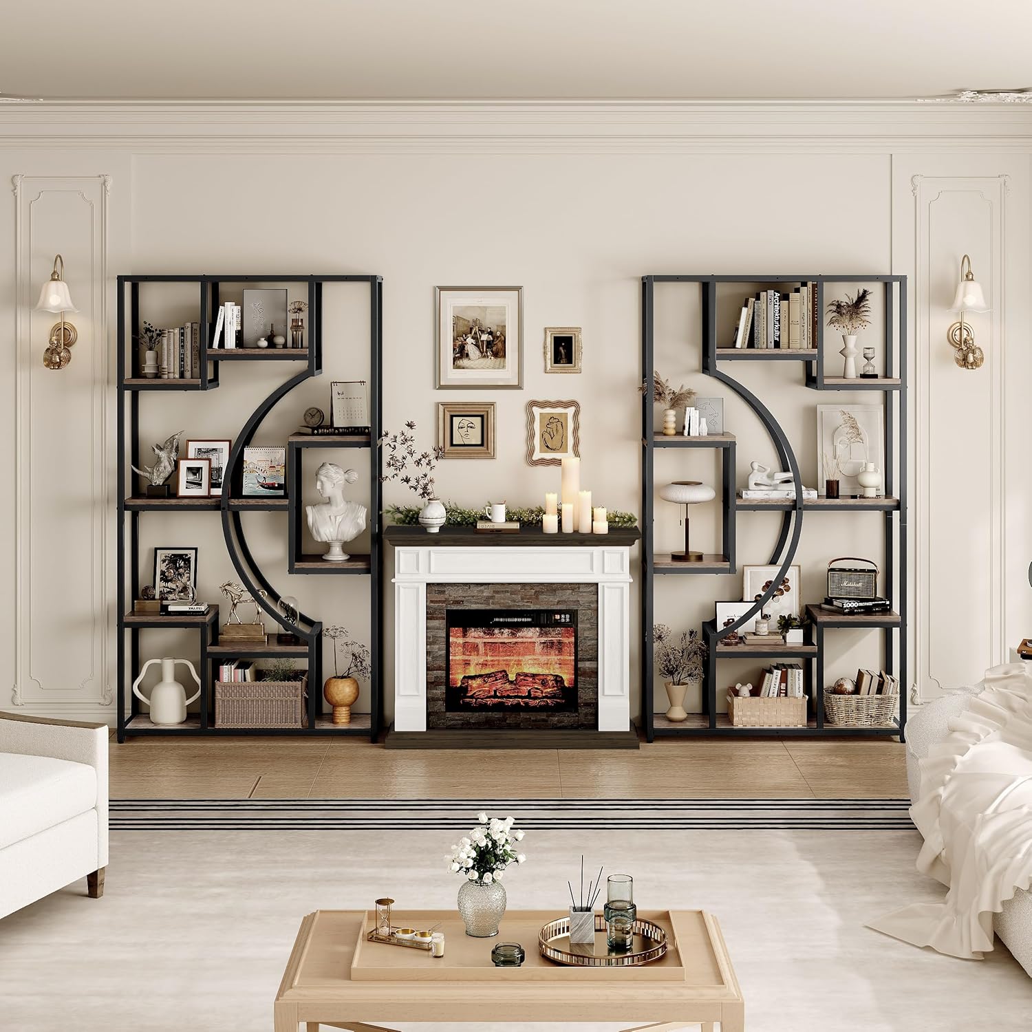 70.8" Tall Bookshelf Set of 2, 79" Wide Geometric Display Shelf with 18 Open Storage Shelves, Etagere Bookcase for Living Room, Office
