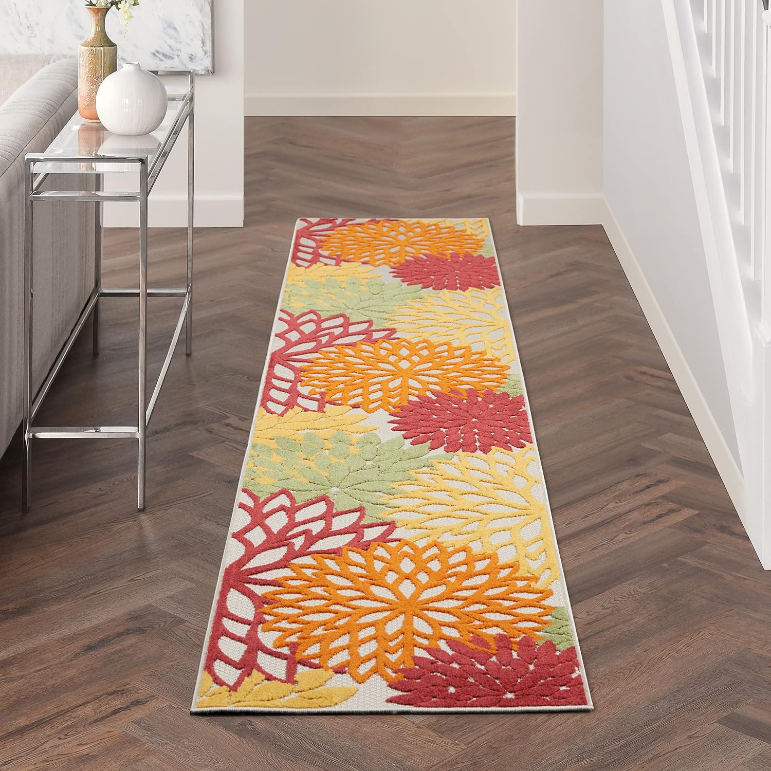 Nourison Home Aloha Indoor/Outdoor Black White 2'8" x 4' Area Rug, Tropical, Botanical, Easy Cleaning, Non Shedding, Bed Room, Living Room