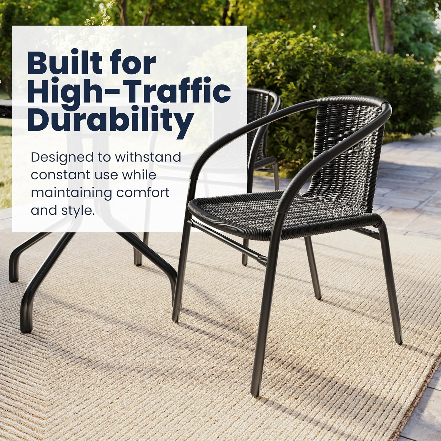 Flash Furniture Lila Modern Rattan Indoor/Outdoor Stackable Dining Chairs, Stacking Rattan Bistro Chairs for Patio or Restaurant, Set of 4, Brown | Commercial Grade, Indoor/Outdoor Use