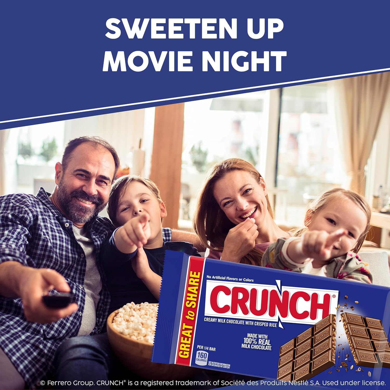 CRUNCH Full-Size Candy Bar, Creamy Milk Chocolate with Crunchy Crisped Rice, 36 Individually Wrapped Bars, 1.55 oz Each