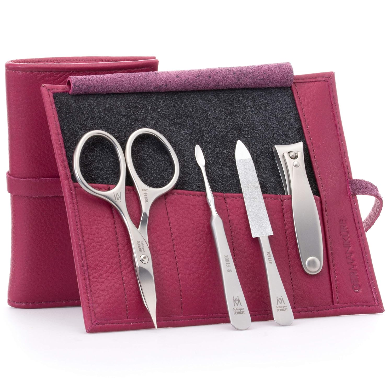 GERMANIKURE 4pc Manicure Nail Care Kit, Solingen Germany, Yellow Suede Roll
