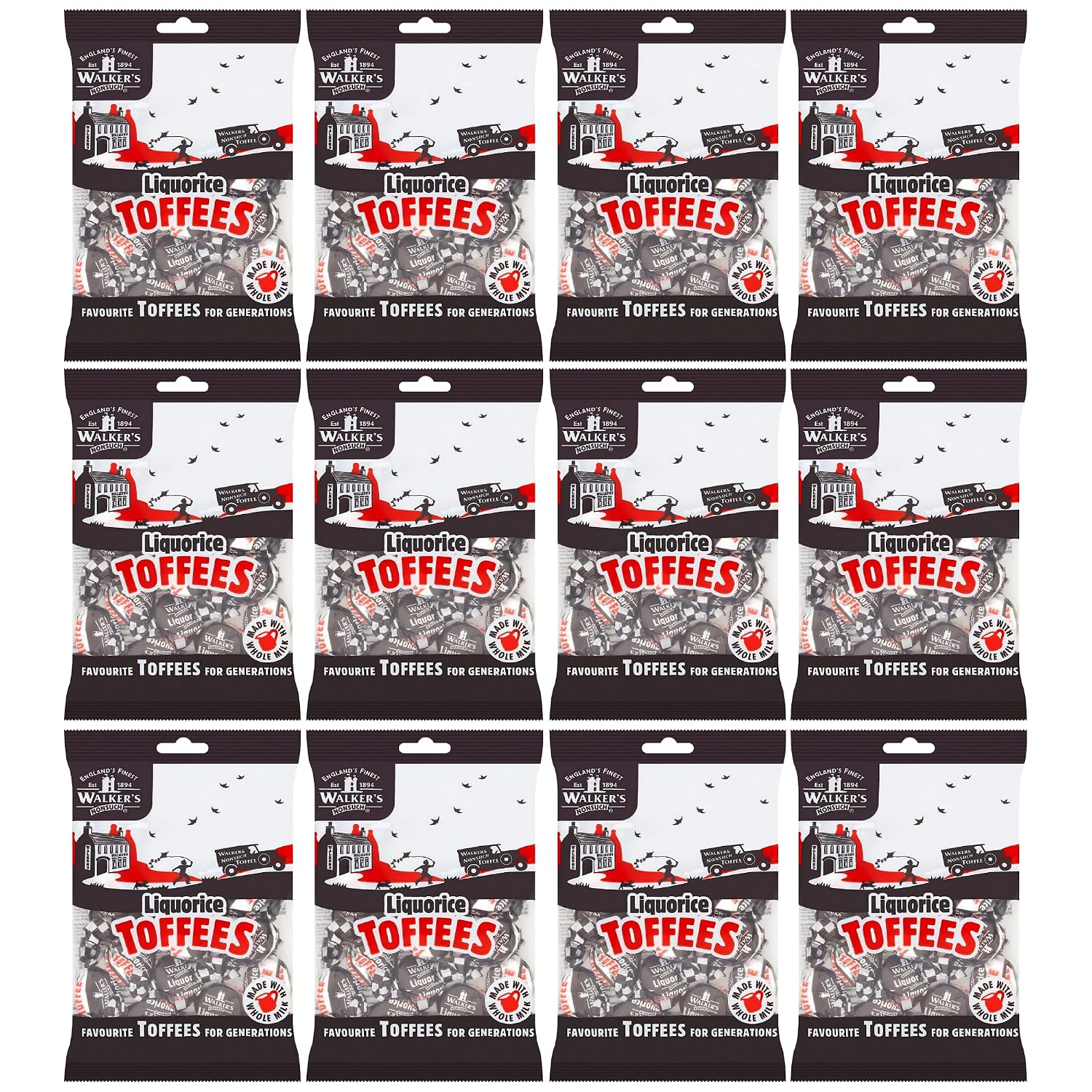 Walkers Nonsuch Liquorice Toffees Bag 5.29 Oz (Pack of 12) – Black Licorice Candy, British Chewy Toffee Candy, Old Fashioned Sweets