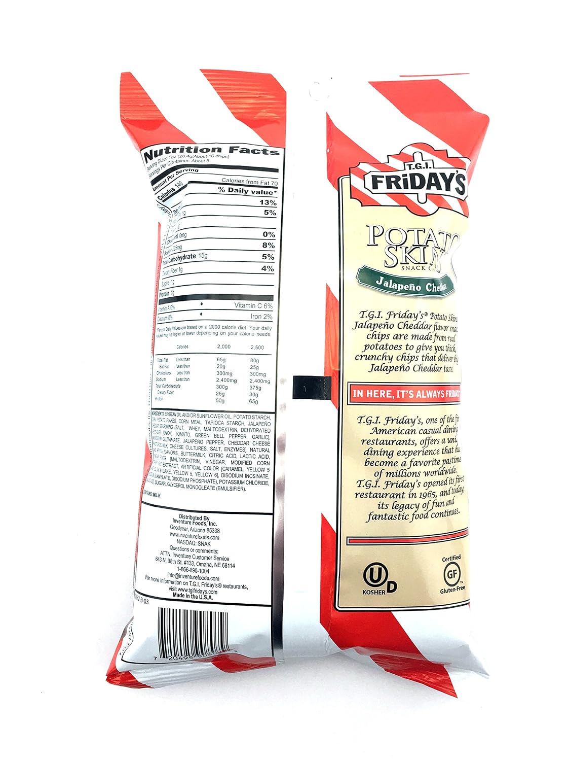 T.G.I. Friday Potato Skins Snack Chips, Jalapeno Cheddar, 4.5 Ounces (Pack of 3)