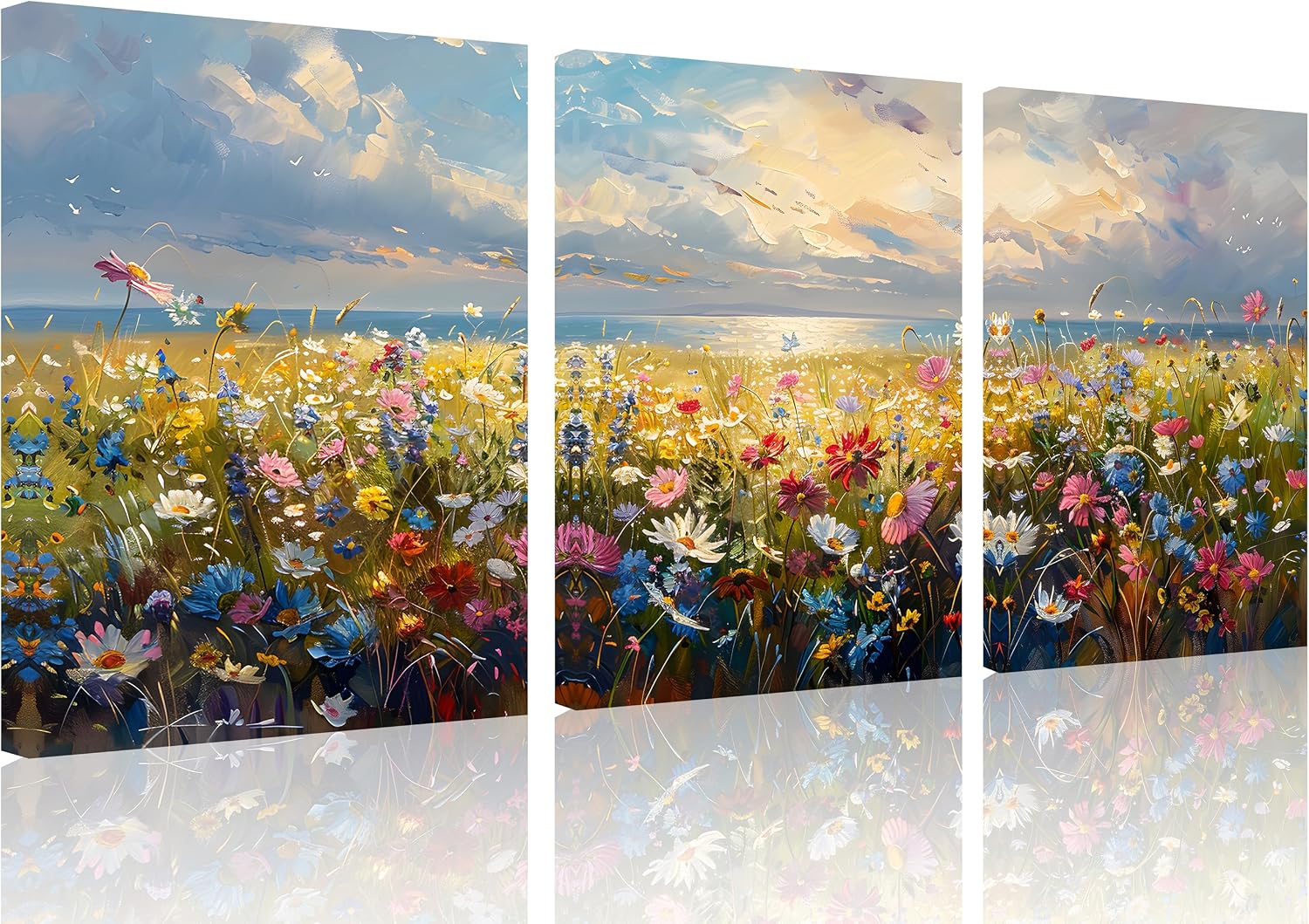 TutuBeer 3 Panel Beach Canvas Wall Art for Home Decor Blue Sea Sunset White Beach Painting the Picture Print on Canvas Seascape the Pictures for Home Decor Decoration,Ready to Hang