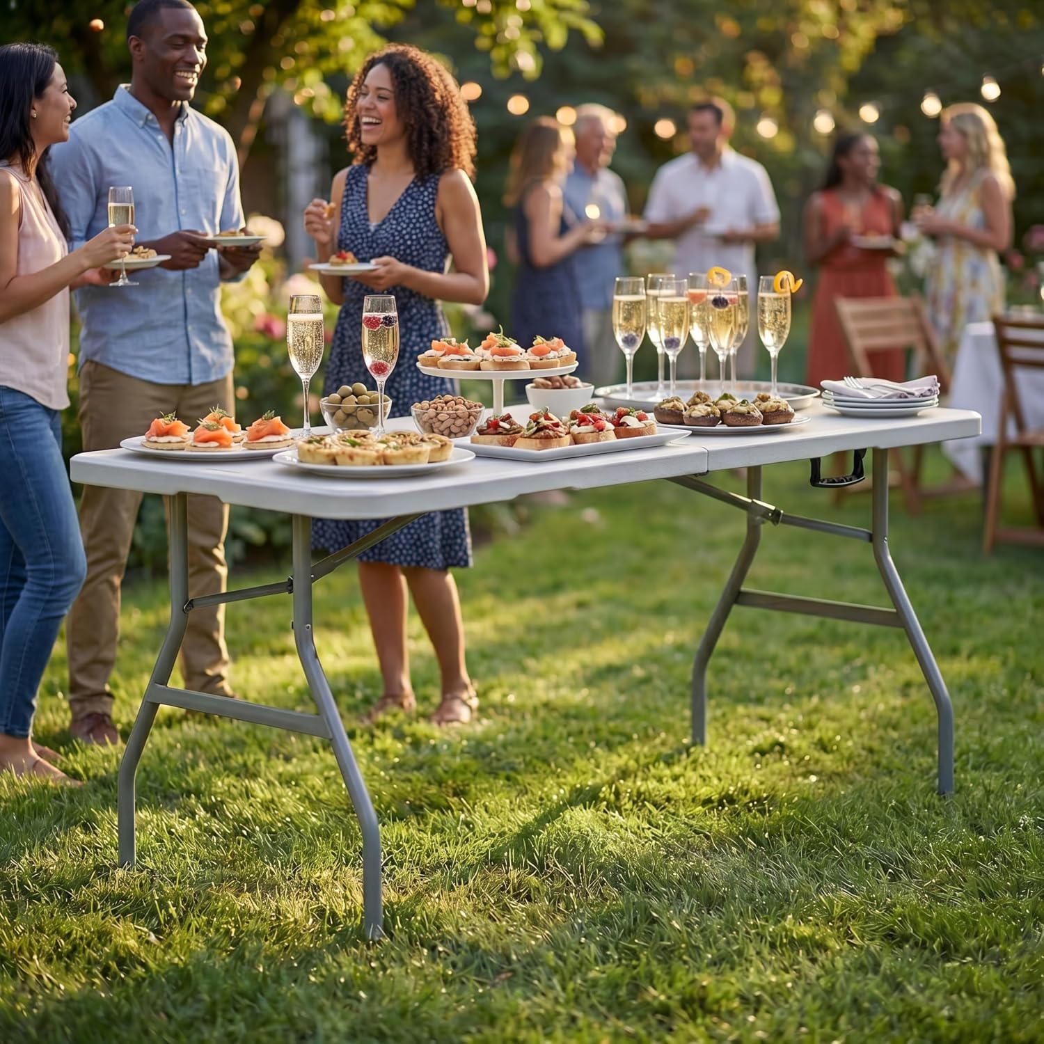 Home Vida Heavy Duty Trestle Picnic Folding Table Silver, 5 feet