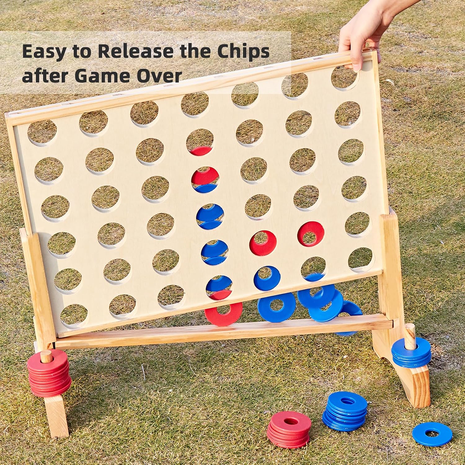 Giant 4 in a Row Game, Wooden 2.8Ft Outdoor Yard Game for Family