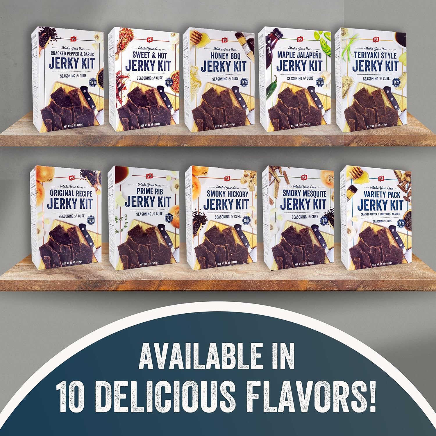 PS Seasoning Jerky Seasoning and Cure Kit (Cracked Pepper & Garlic)- Award-Winning DIY Beef Jerky Making Kit with Seasoning Mix & Cure- Oven, Smoker, Dehydrator- Great for Beef, Turkey, Venison