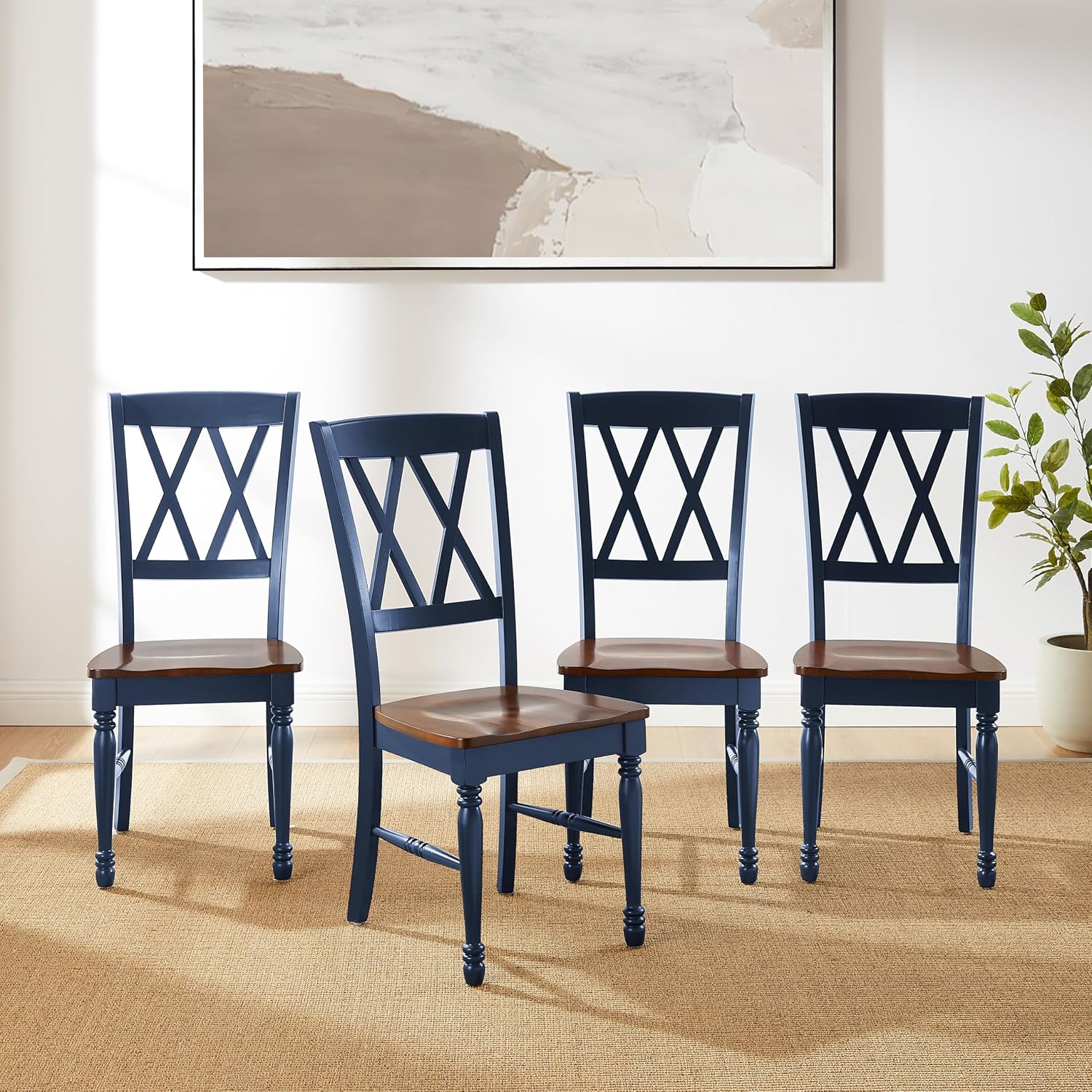 Crosley Furniture Shelby Traditional Wood X-Back Dining Room Chairs Set of 2, Kitchen Chair, Distressed White