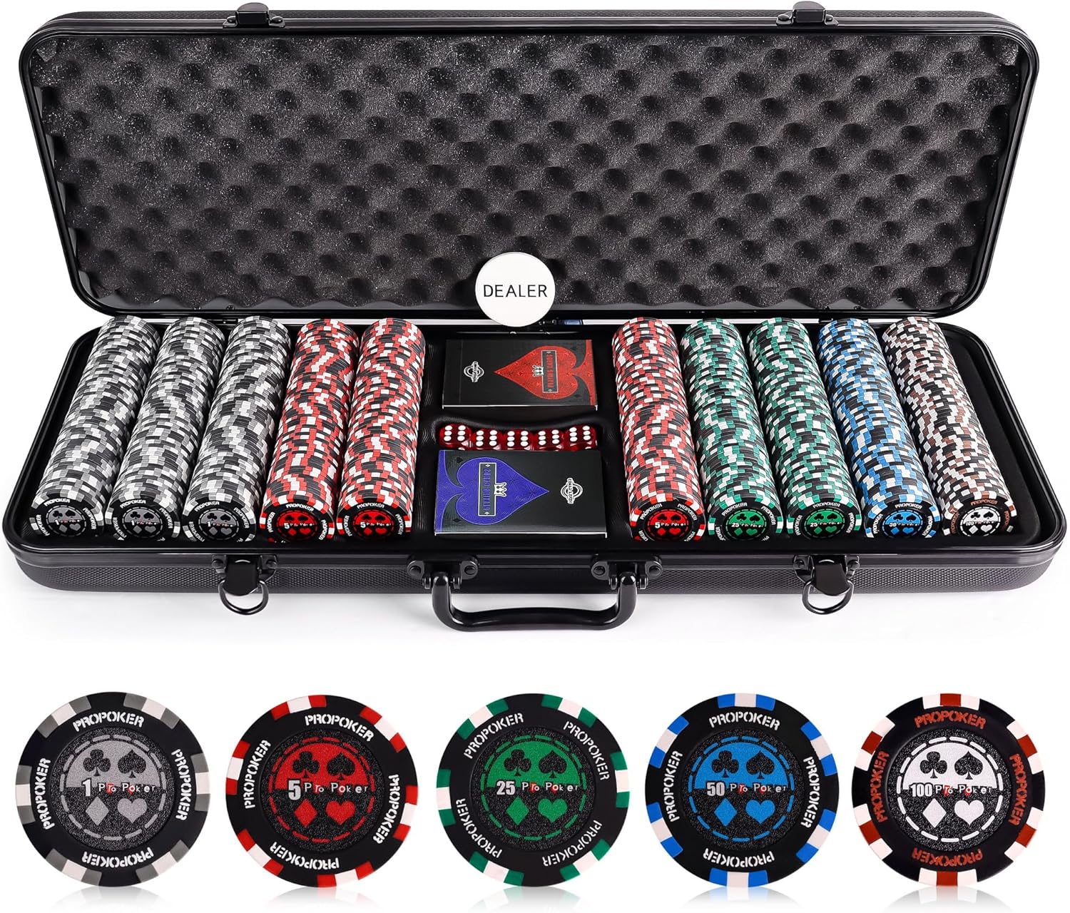Versa Games Pro Poker Chips - Poker Set 13.5g 500 Piece Casino Clay Poker Chips with Denomination Numbers for Texas Holdem - New Upgraded Poker Chip
