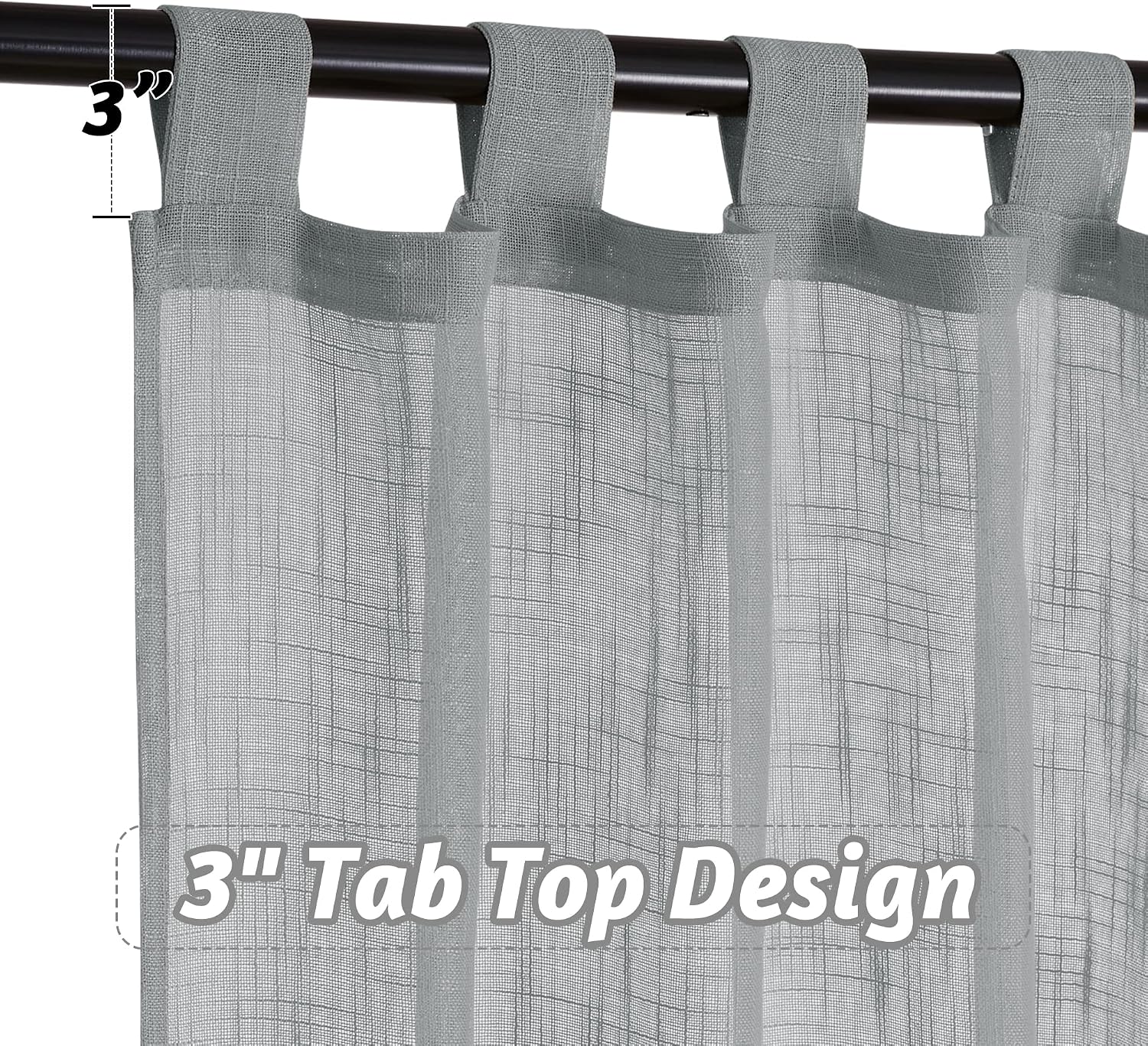 RYB HOME Linen Sheer Curtains - Linen Textured Semi Sheer Curtains for Kids Nursery Bedroom Living Room Window