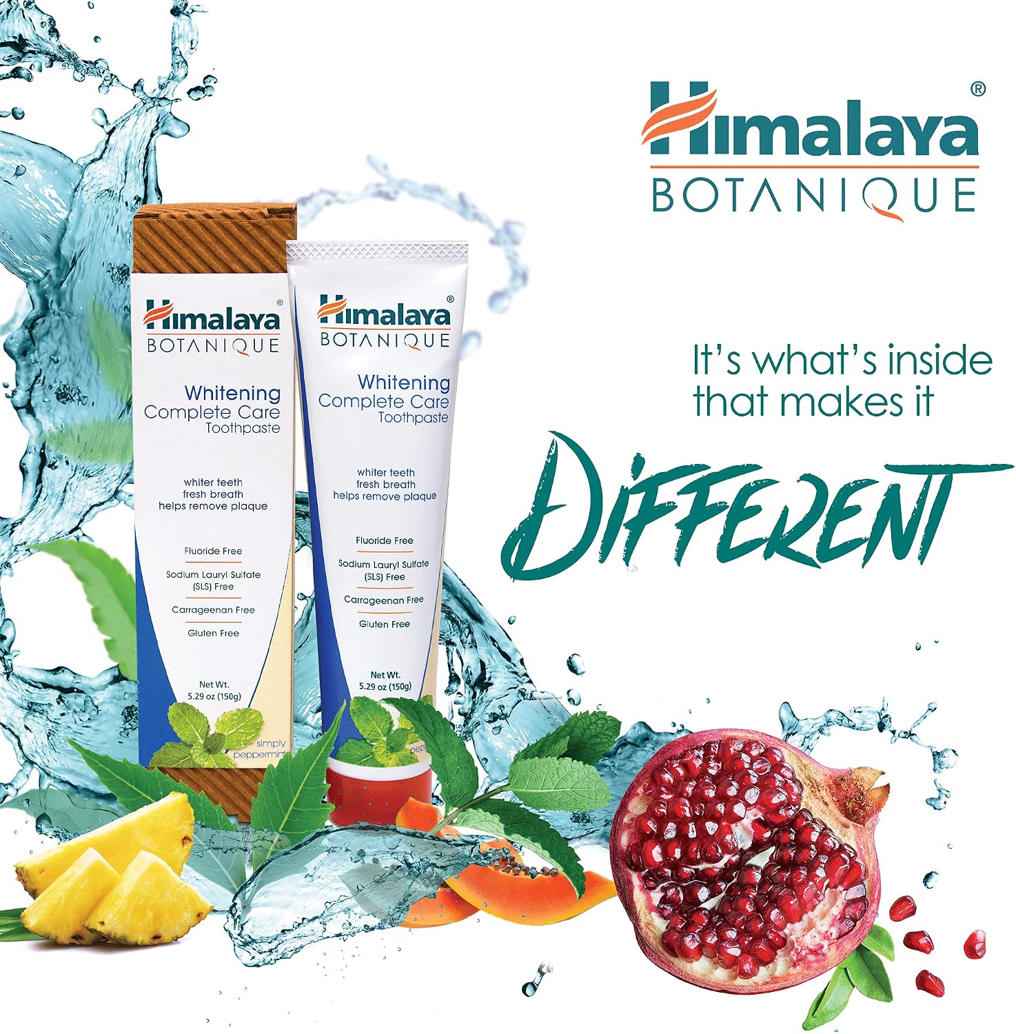 Himalaya Botanique Whitening Complete Care Toothpaste, Teeth Whitening, Fights Plaque, Fluoride Free, No Artificial Flavors, SLS Free, Cruelty Free, Foaming, Simply Mint Flavor, 5.29 Oz, 4 Pack