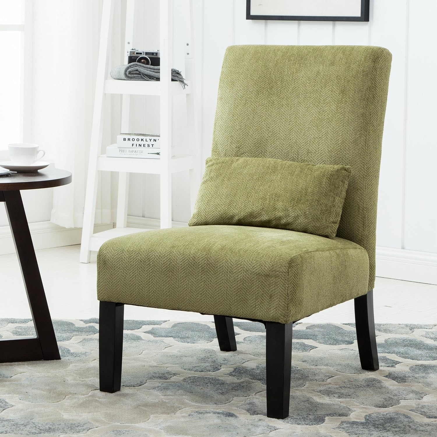 Roundhill Furniture Pisano Teal Blue Fabric Armless Contemporary Accent Chair with Kidney Pillow