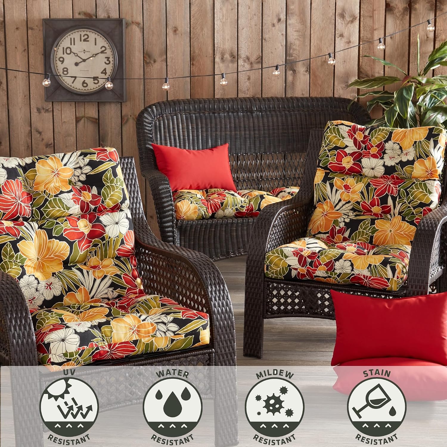 Greendale Home Fashions Outdoor 44x22-inch High Back Chair Cushions (Set of 2), Cement