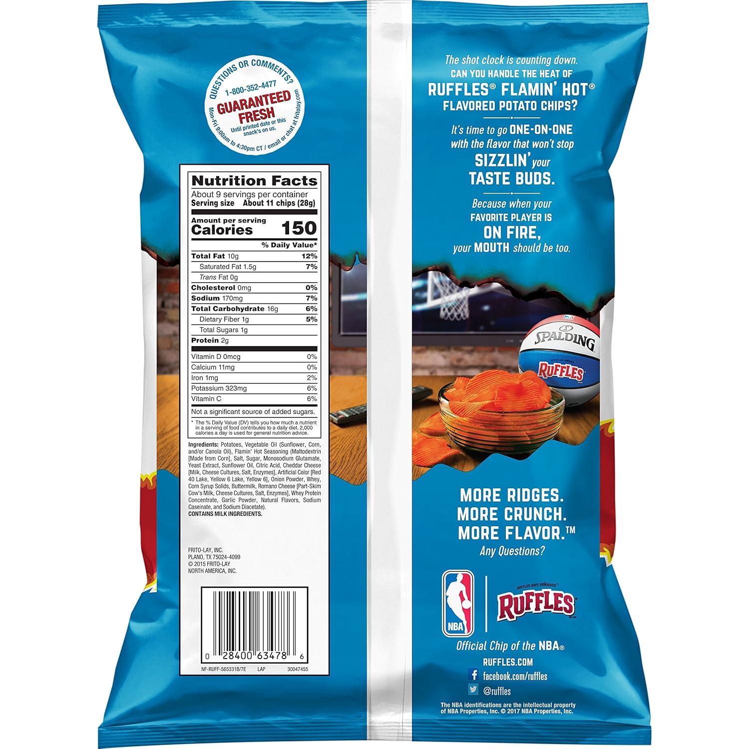 Ruffles Potato Chips, Queso, Cheddar Cheese, 8 Ounce