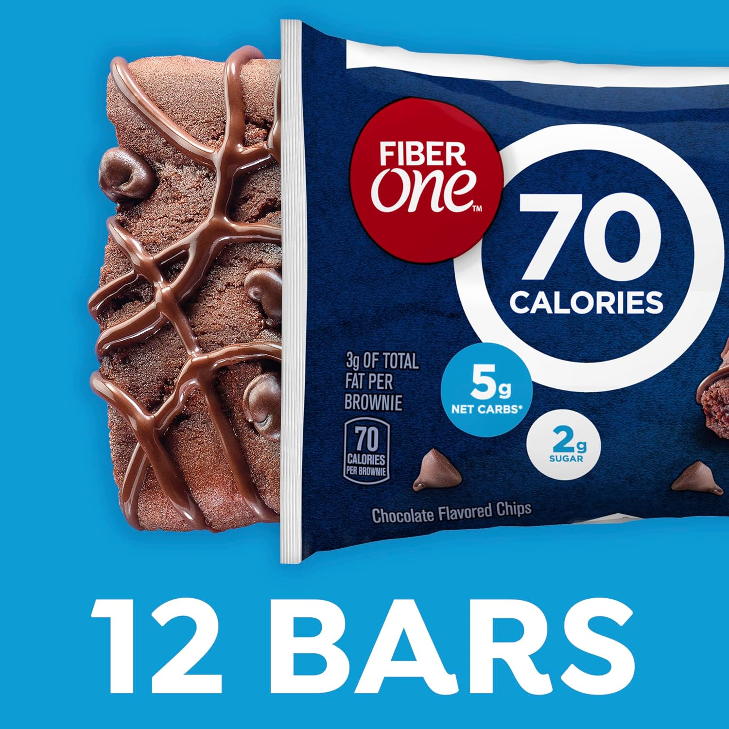 Fiber One 70 Calorie Chocolate Fudge Brownies, Mega Pack, 18 ct, 16 oz | 26% Daily Value of Fiber per Bar, 70 Calories & 2g Sugar, 5g Net Carbs, Bulk Pack for Office or Pantry Stocking