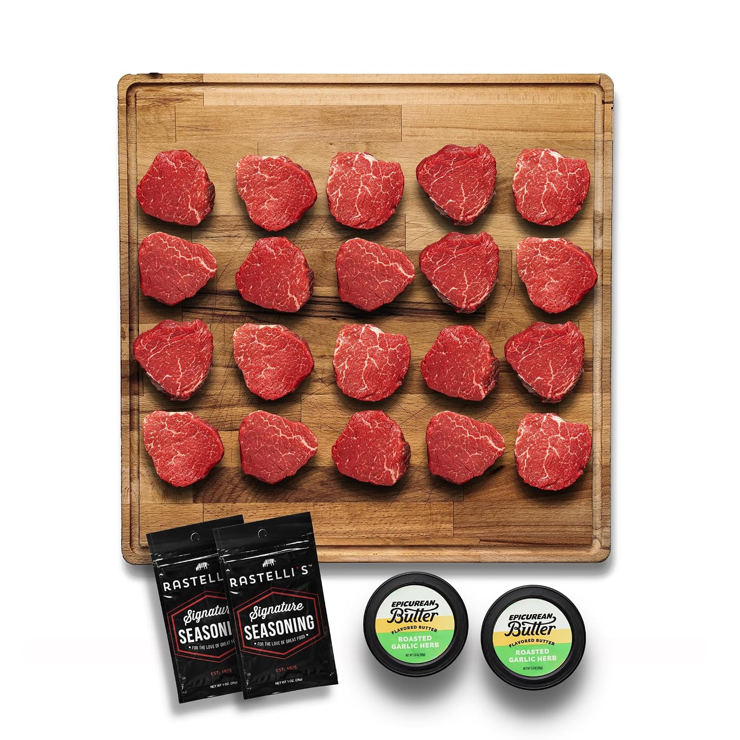 Rastelli's Black Angus Beef Filet Mignon Steaks (10 ct) 5 oz Portions, With Butter, 3.125 lbs. Total
