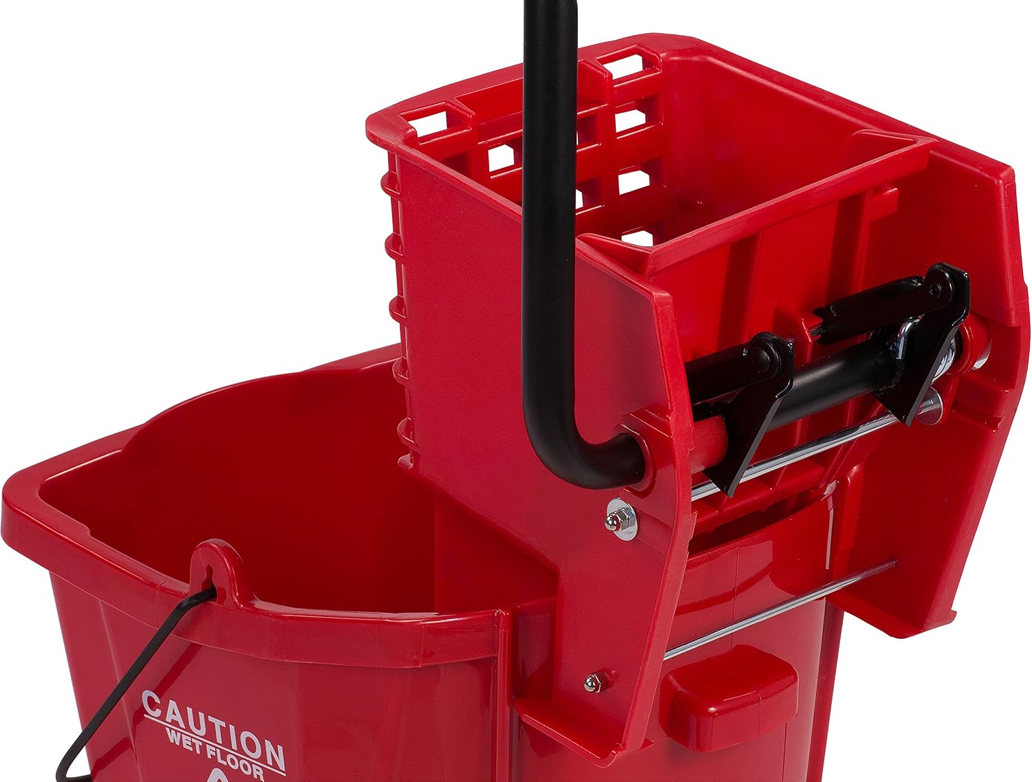 Carlisle FoodService Products 26 Qt Mop Bucket with Side Wringer, Yellow | 18.5 x 16.5 x 16.5 Inches, 34.25-Inch Handle Height, 50,000-Cycle Wringer, Non-Marking Casters, Assembly Required