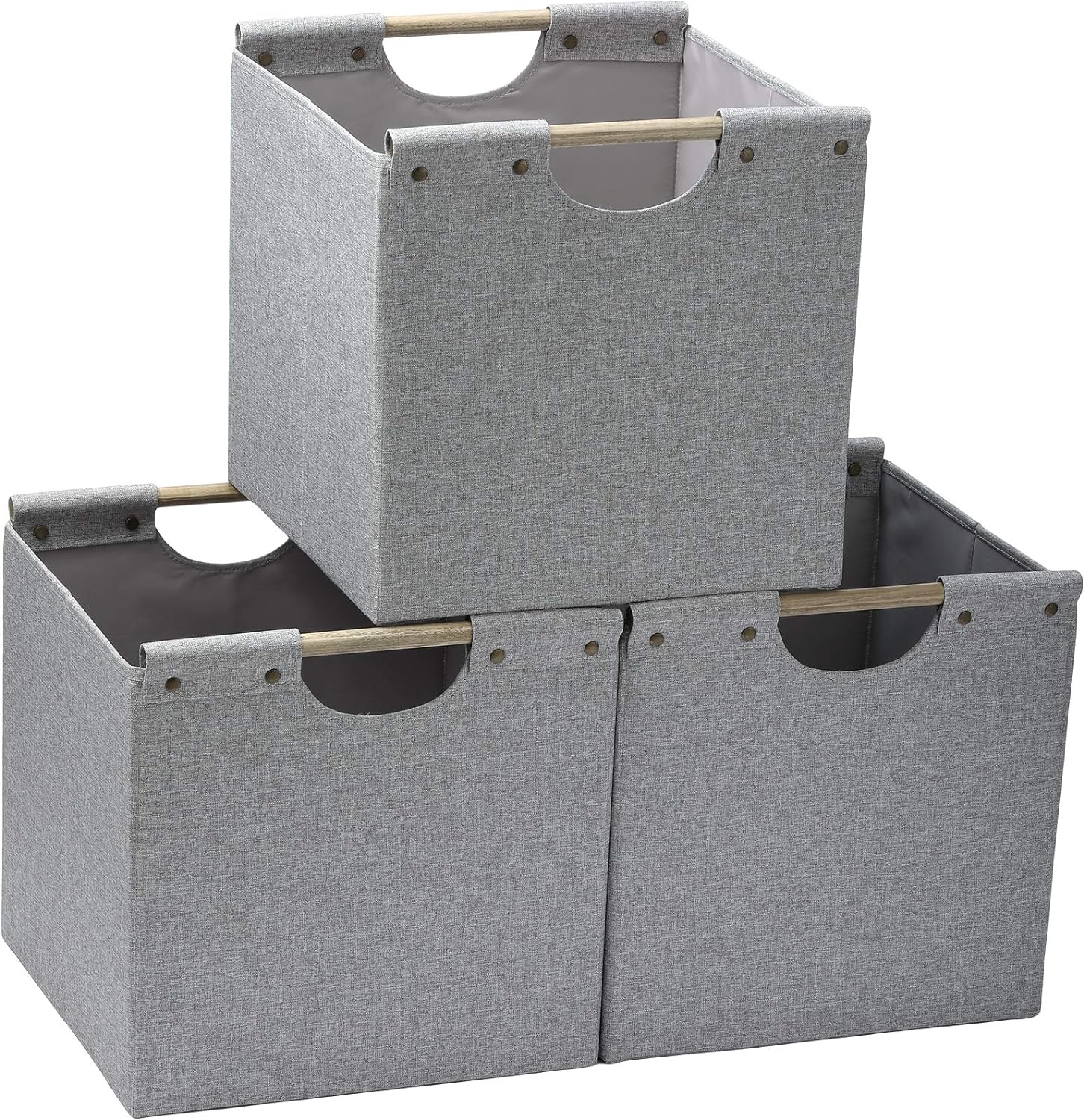 HOONEX Collapsible Storage Bins, 13x13x13 Inches Storage Cubes Linen Fabric, 3 Pack