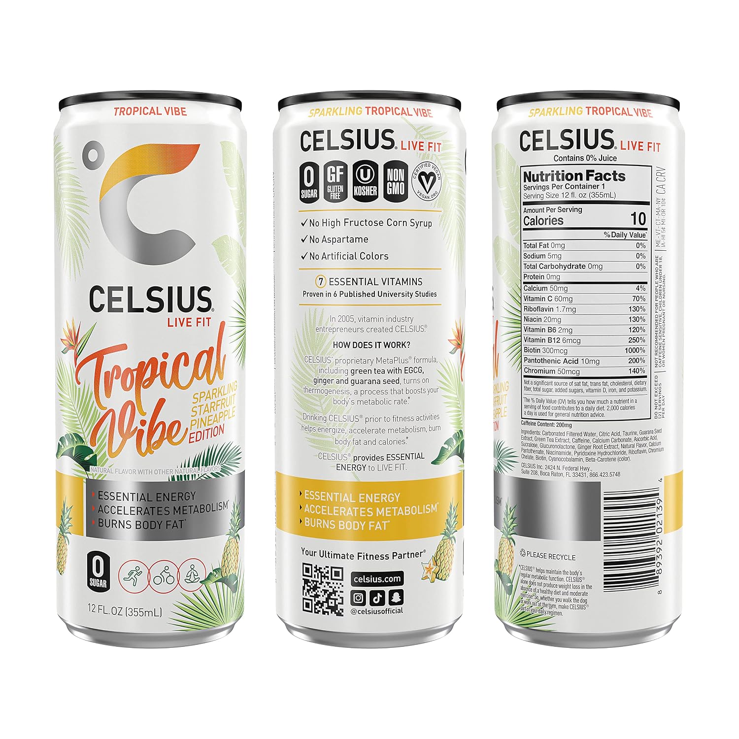 CELSIUS Sparkling Orange, Sugar Free Energy Drink, 12 Fl Oz (Pack of 4)