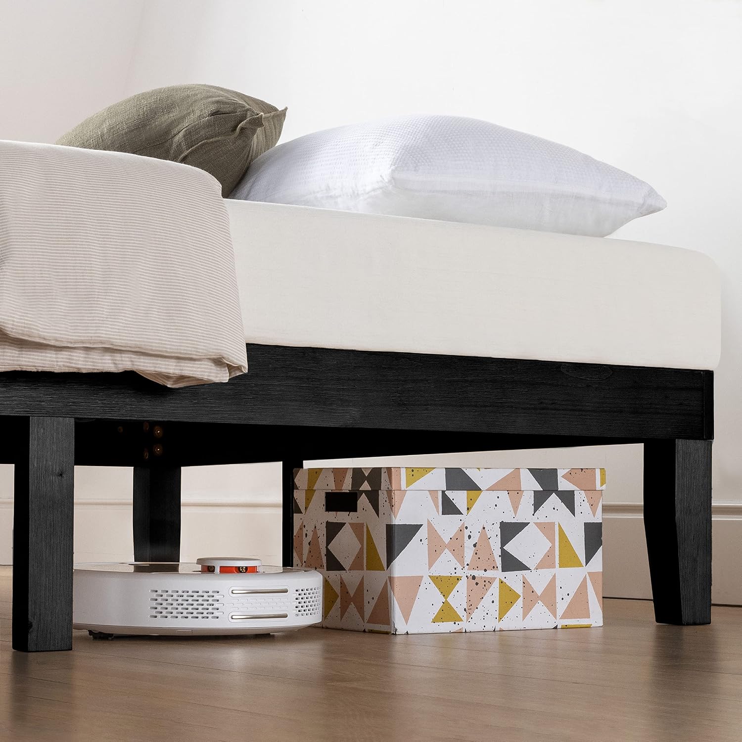 Mellow Naturalista Classic - 12 Inch Solid Wood Platform Bed with Wooden Slats, No Box Spring Needed, Easy Assembly, Queen, Pine