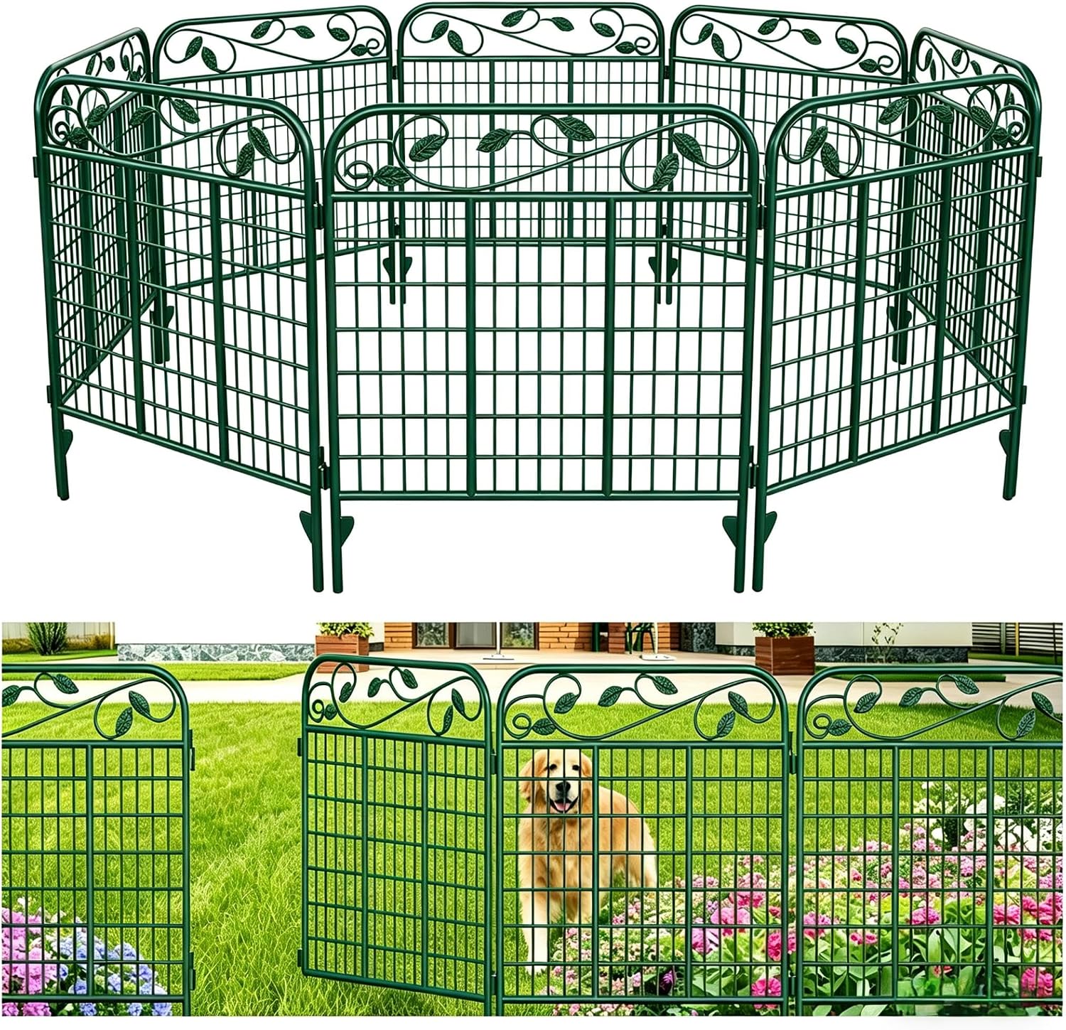 AMAGABELI 10 Panels 17in(H)×10ft(L) Decorative Garden Fences and Borders for Dogs No Dig Rustproof Metal Fence Panels Garden Edging Border Animal Barrier Fencing for Flower Beds Yard Patio Decor Black