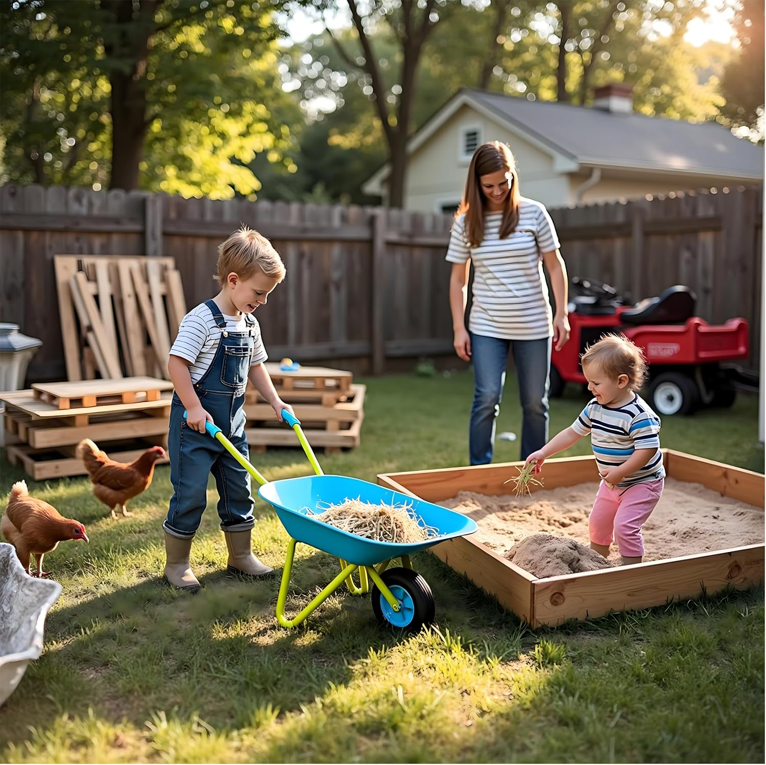 G & F Kids Metal Wheelbarrow, Child-Size Steel Garden Wheelbarrow for Toddlers & Kids, Sturdy Single-Wheel Design for Outdoor Play