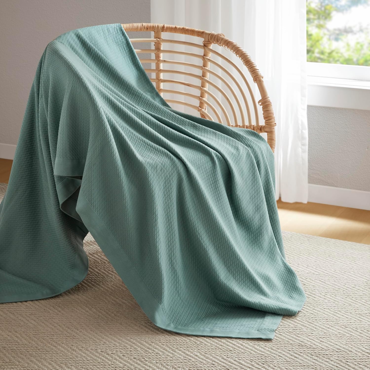 Madison Park 100% Egyptian Cotton Summer Blanket Full Queen Size Teal