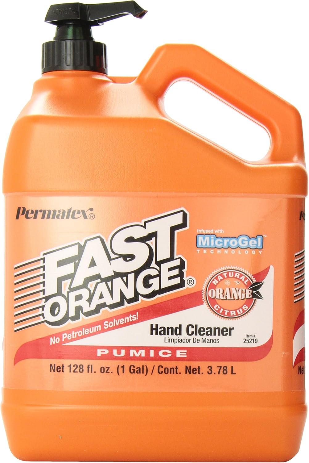 Fast Orange 25219 Pumice Lotion, Heavy Duty Hand Cleaner, Natural Citrus Scent, Waterless Cleaner for Mechanics, Strong Grease Fighter, 1 Gallon
