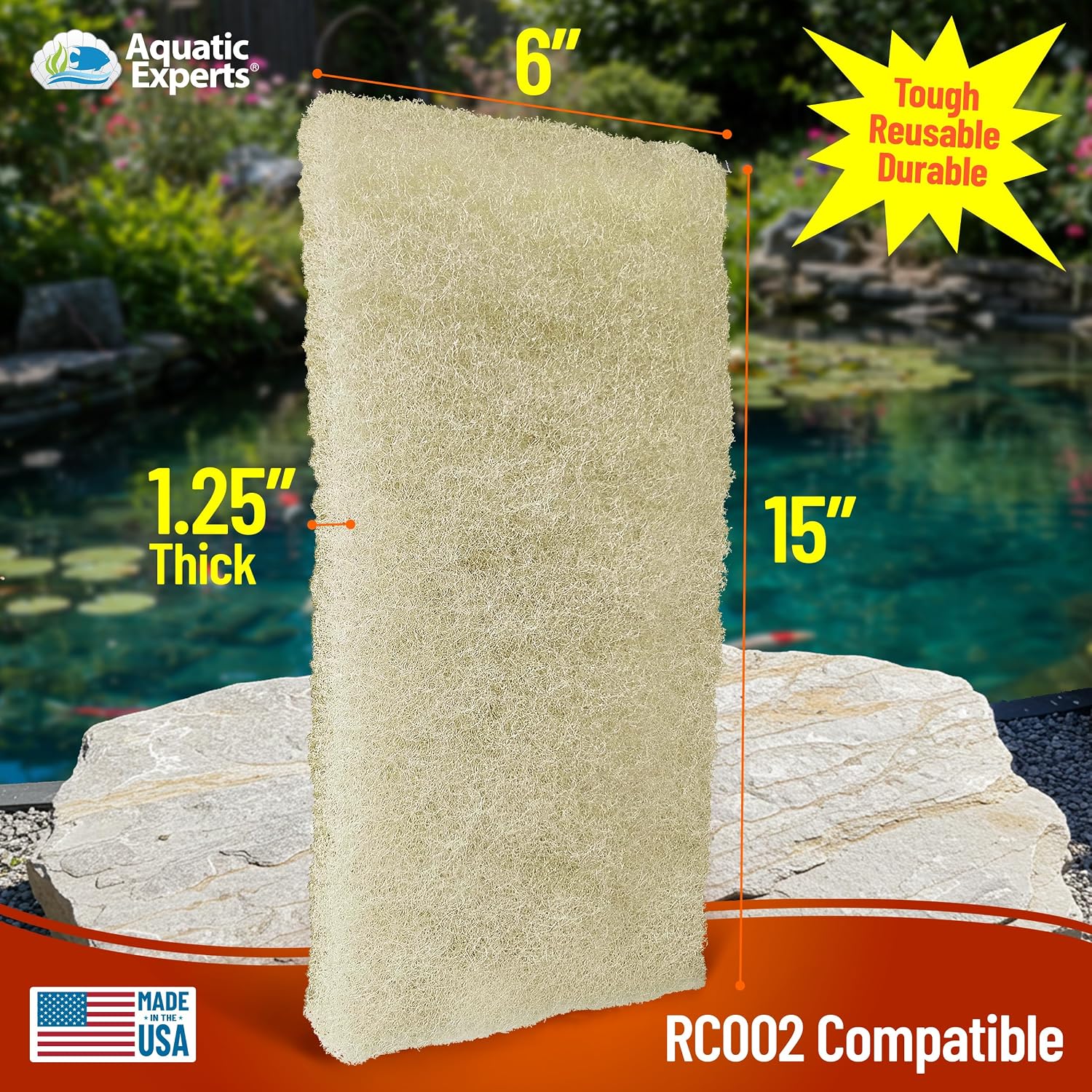 Aquatic Experts Cream COARSE Pond Filter Pad - 2 inch Thick - Bulk Roll Water Garden Filter Pond Media - Made in USA, (12" x 36")