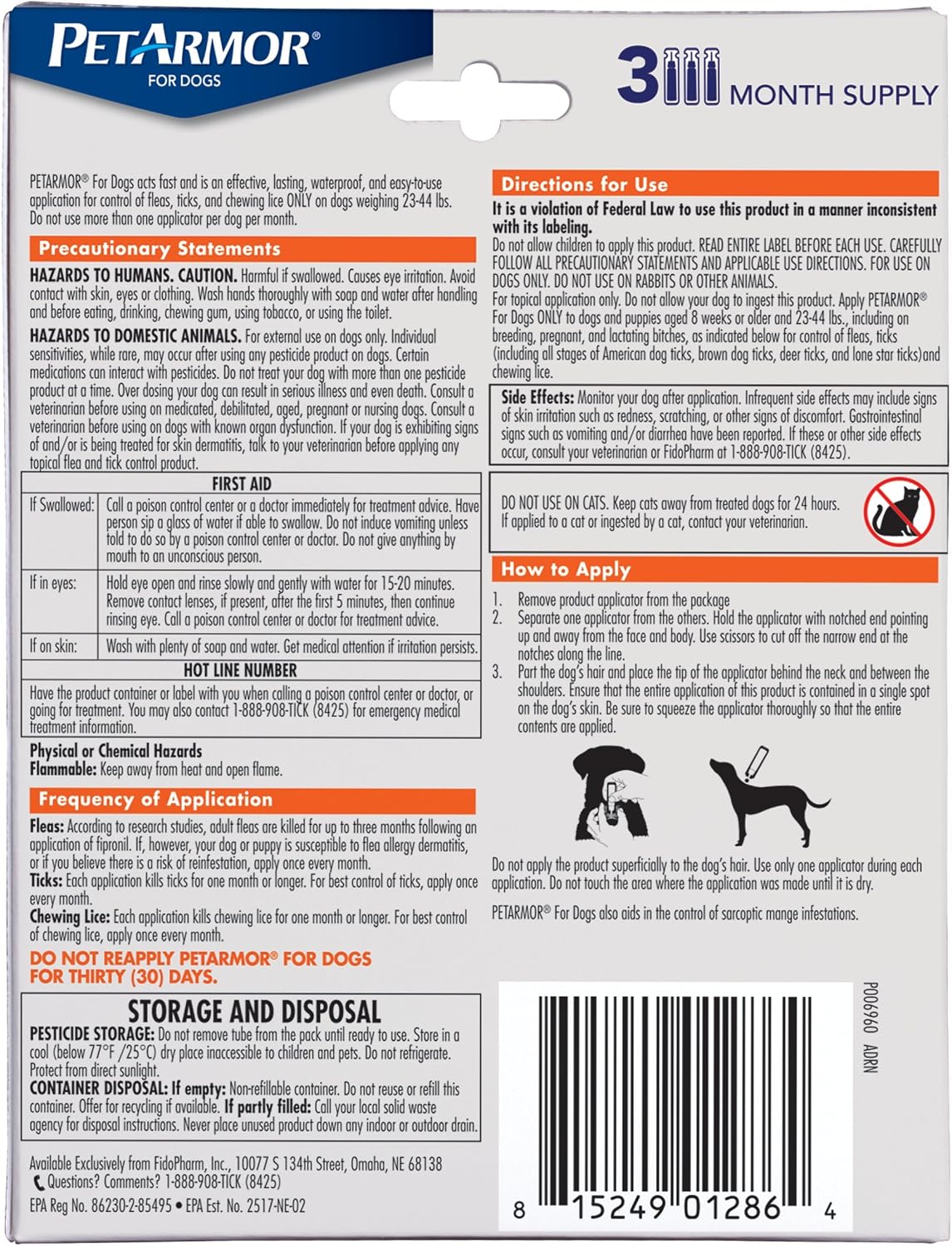 PetArmor Flea & Tick Topical Dogs 45-88 lbs, Fipronil, 3-Month | Ideal for Large Dogs 45-88 lbs; Kills Adult Fleas in 24-48 hrs; 3-month supply; Vet-Quality, No Rx Needed