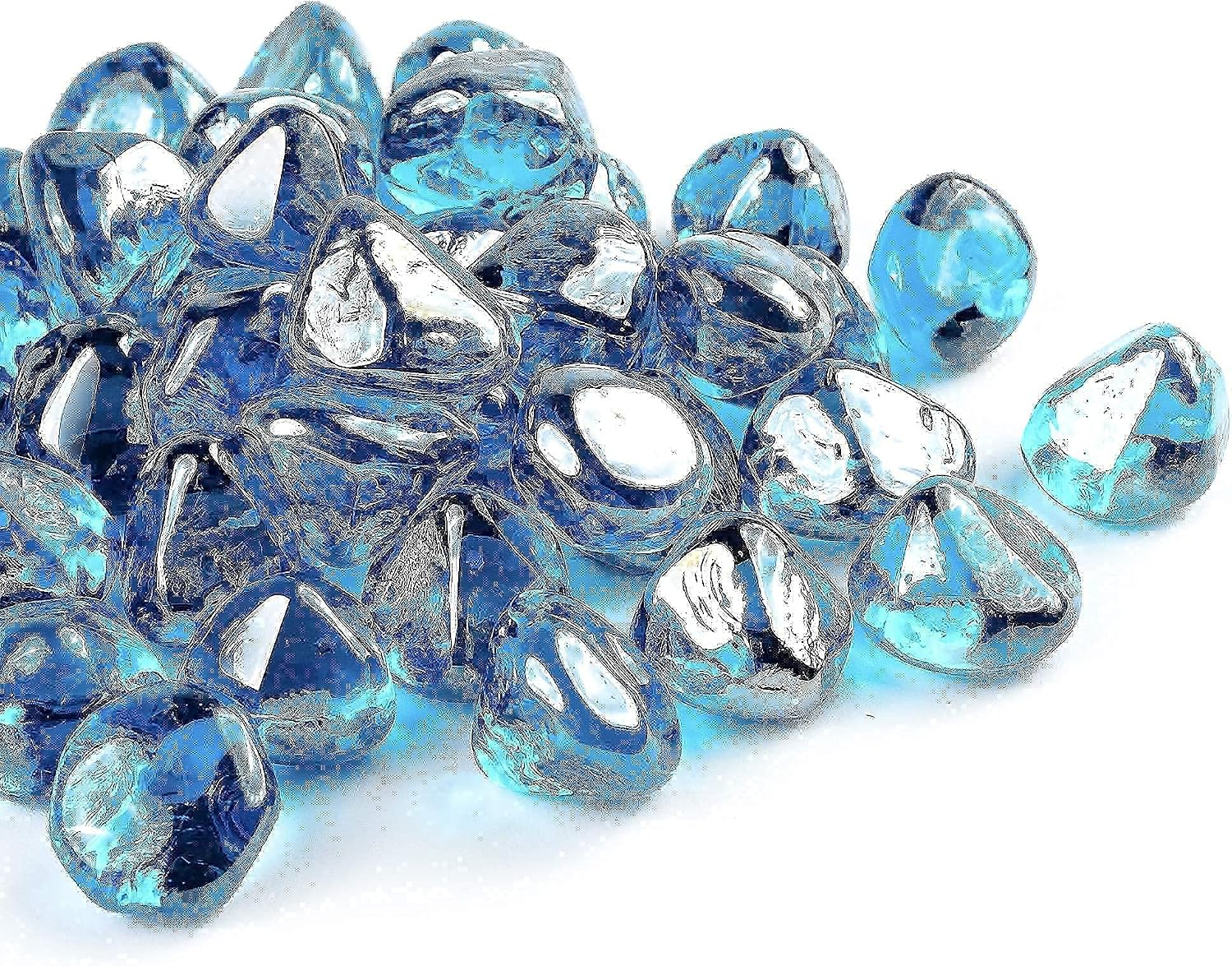 Fire Glass Diamond 1 Inch Fire Pit Glass Rocks for Propane or Gas Fire Pit （10 Pounds Margarita Azura Blue ） Gift Package