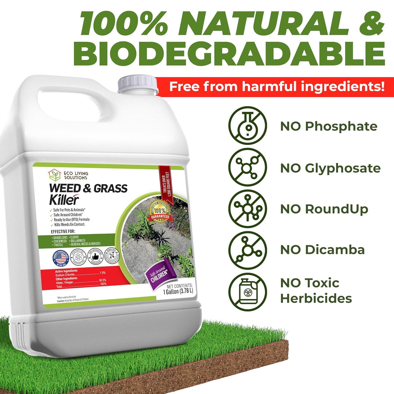 ECO Garden PRO - Organic Vinegar Weed Killer | Kid/Pet Safe | Clover Moss, Green Grass & Poison Ivy Killer for Lawns | Spray Ready Glyphosate Free Herbicide (1 Gallon)