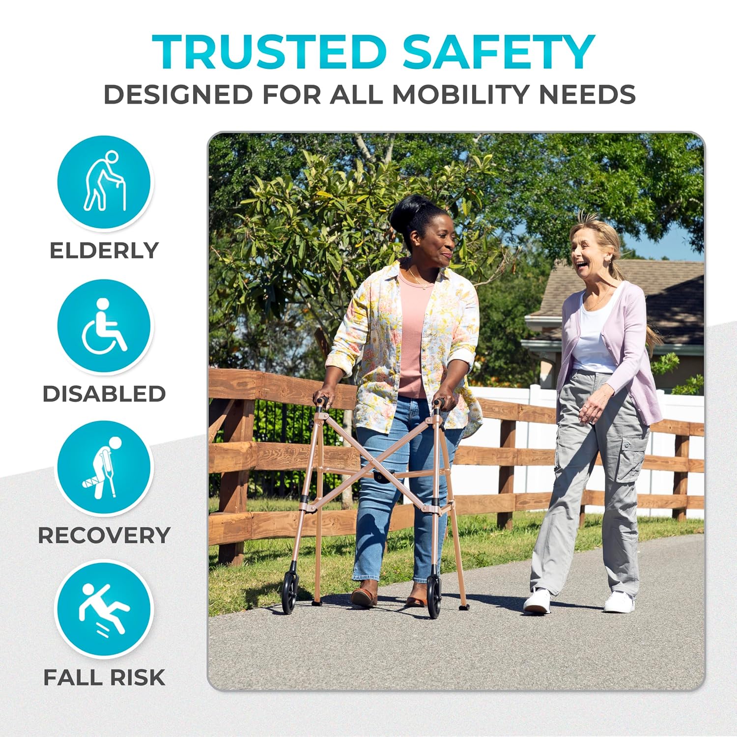 Stander Space Saver Walker Short, Lightweight Folding Rolling Mobility Aid for Juniors & Petite Adults