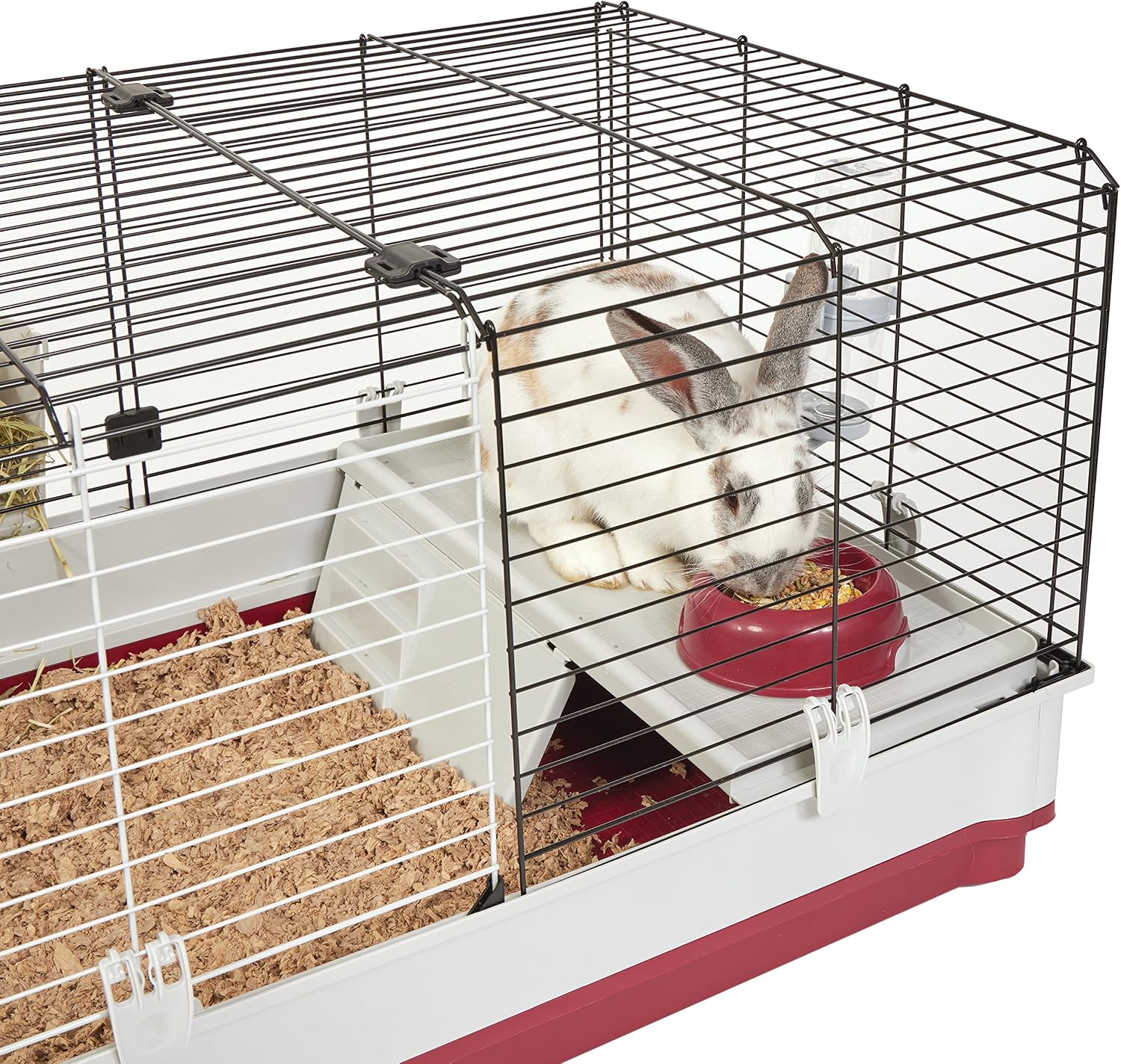 MidWest Homes for Pets 158 Wabbitat Deluxe Rabbit Home, Rabbit Cage, 39.5 L x 23.75 W x 19.75 H Inch, Maroon/White