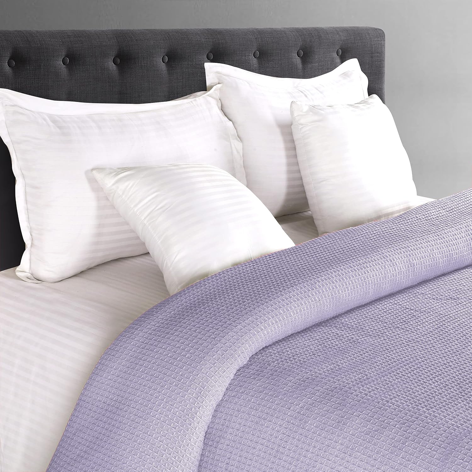Glamburg 100% Cotton Thermal Bed Blanket, Soft Waffle, Queen Size, All Season, Navy Blue