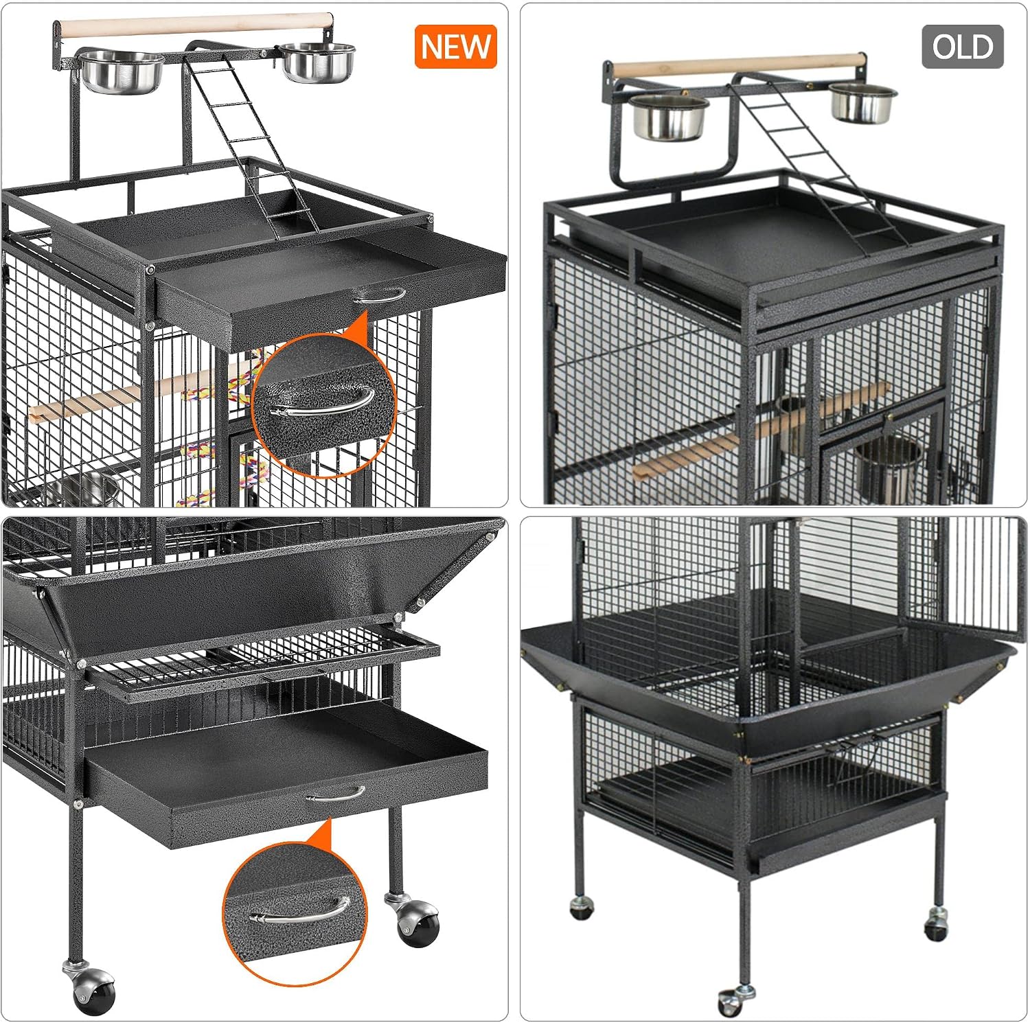 Yaheetech Wrought Iron Bird Cages, Play Top Large Aviary with Stand for Cockatiel Parrot Sun Parakeet Conures Lovebird Budgie Finch African Grey White, 61-inch
