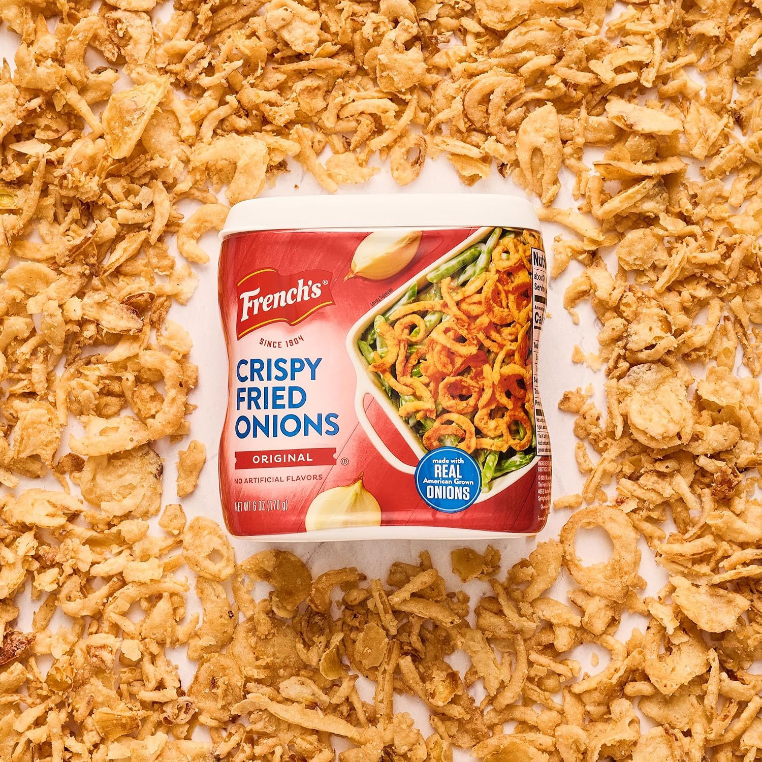 French's Crispy Fried Onions, Original, Made with Real Onions, No Artificial Flavors, Sprinkle on Salads, Potatoes, Chicken, Burgers, Green Bean Casserole, 6 oz