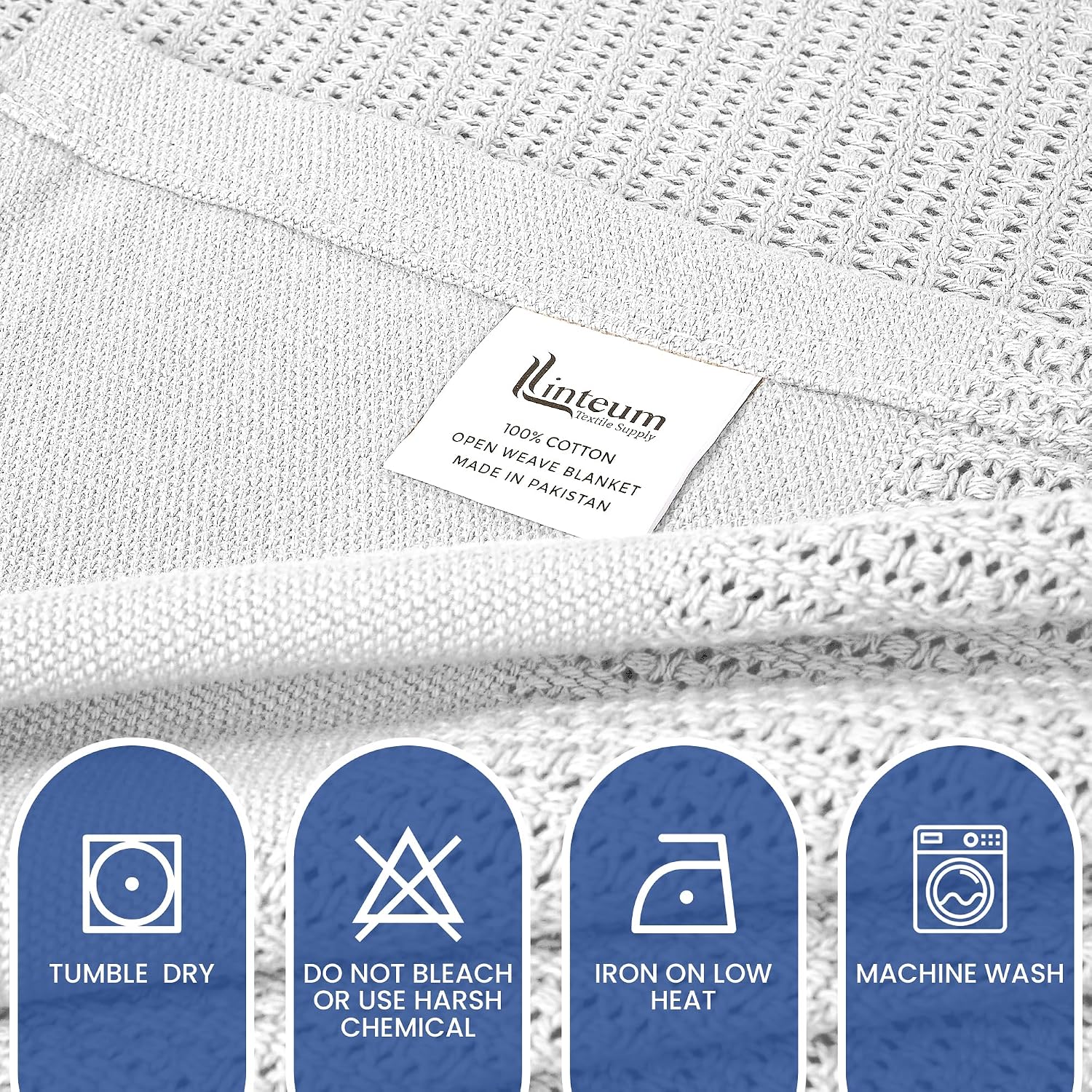 Linteum 100% Cotton Open-Cell Leno Weave Blanket — Breathable All Season — Queen 90x90 — Ice Grey