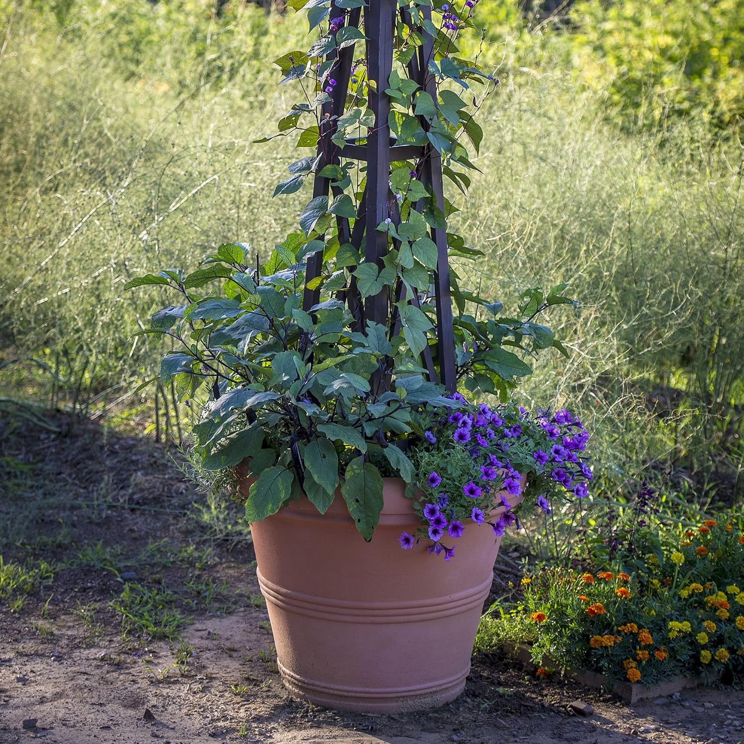 Crescent Garden Brunello Classic Gray Rolled Rim Planter Pot, Lightweight Indoor/Outdoor Weather-Safe Round Plant Pot, 27''W (Weathered Concrete)