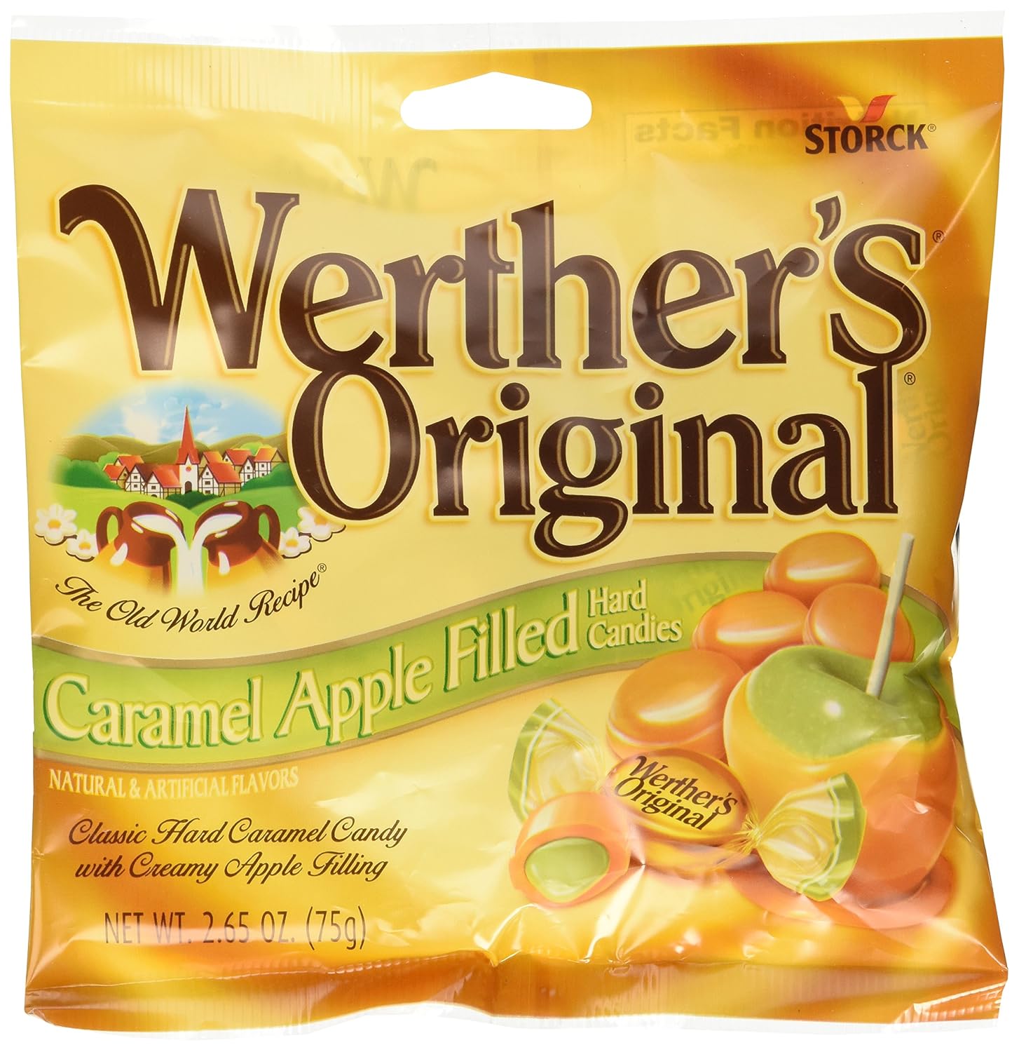 Werther's Original Caramel Apple Filled Hard Candies - Individually Wrapped Hard Candies for Halloween, Parties, or Snacks -2.65 oz Bags (Pack of 6)
