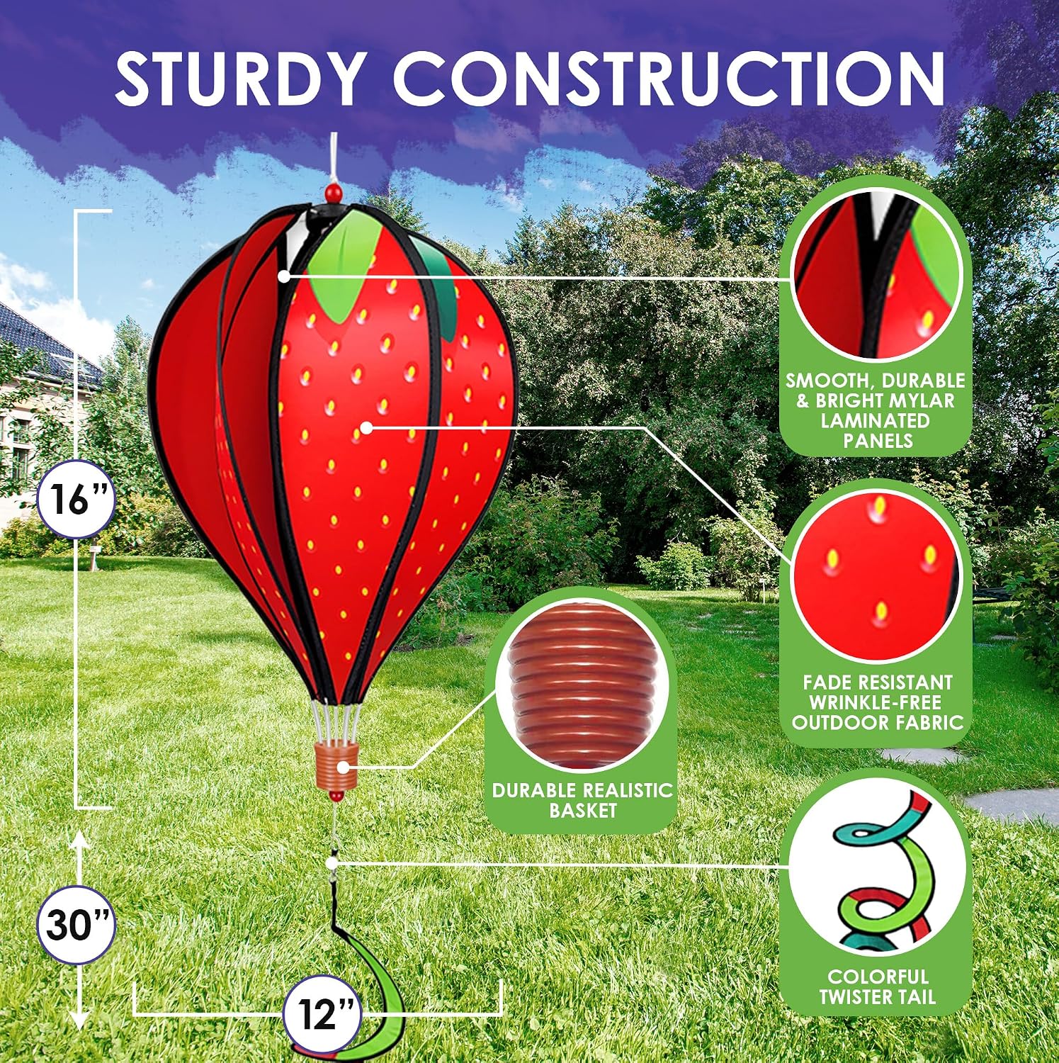 Hot Air Balloon Hanging Garden Spinner 16" - Vibrant Patriotic Design, Weather-Resistant Outdoor Decor, Durable & Lightweight for Patios, Yards, and Gardens - Eye-Catching Wind Spinner