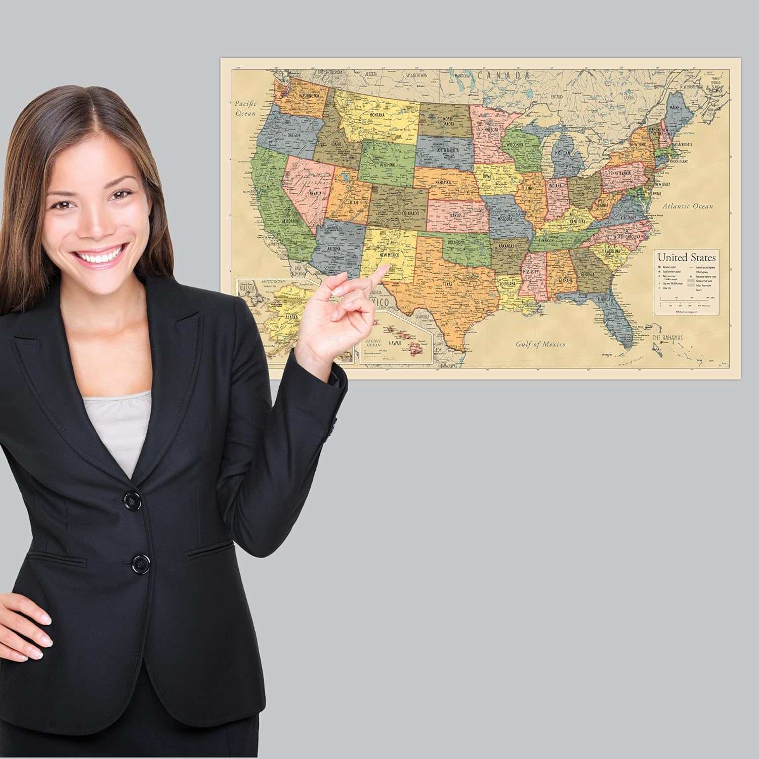 Laminated World Map & US Map Poster Set - 18" x 29" - Wall Chart Maps of the World & United States - Made in the USA - (LAMINATED, 18" x 29")