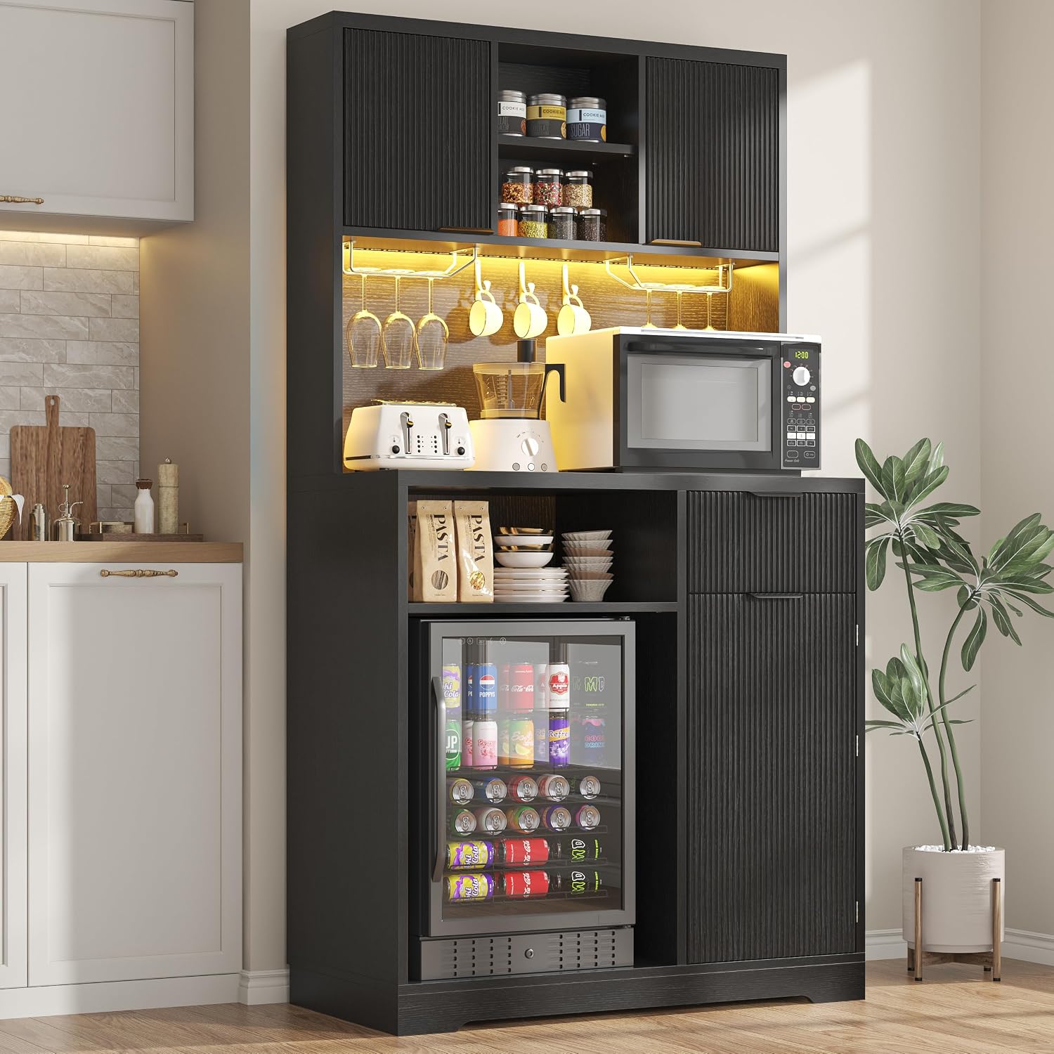 kepptory 47” Pantry Cabinet, Kitchen Pantry Storage Cabinet with Doors and Adjustable Shelves,Freestanding Buffet Cupboards Sideboard for Living Room and Dinning Room (White)